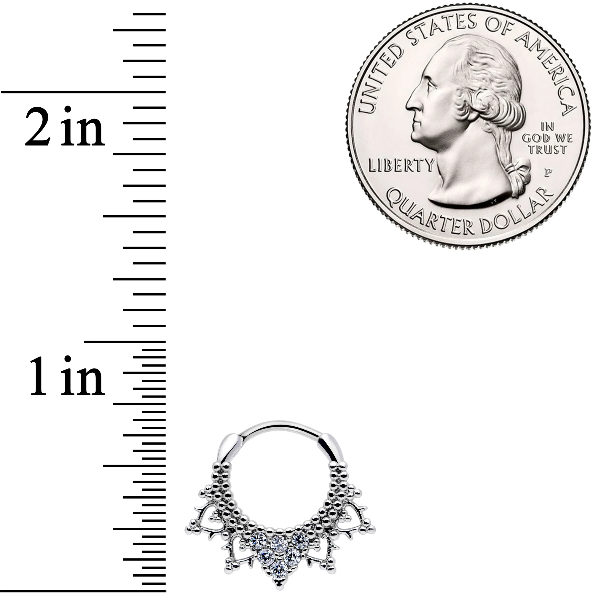 16G 3/8 Clear CZ Gem Triangle Ornate Septum Clicker - Image 3
