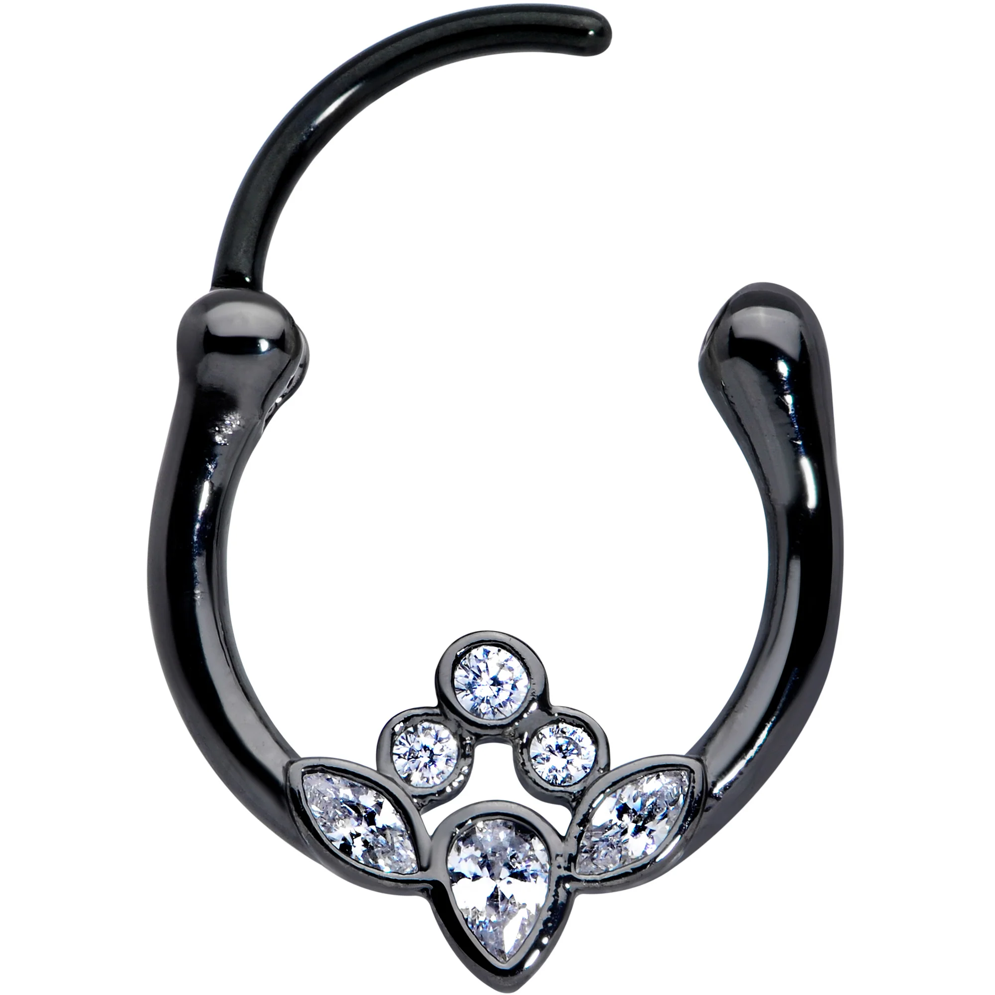 16G 3/8 Clear Gem Black Anodized Classic Cluster Septum Clicker - Image 3