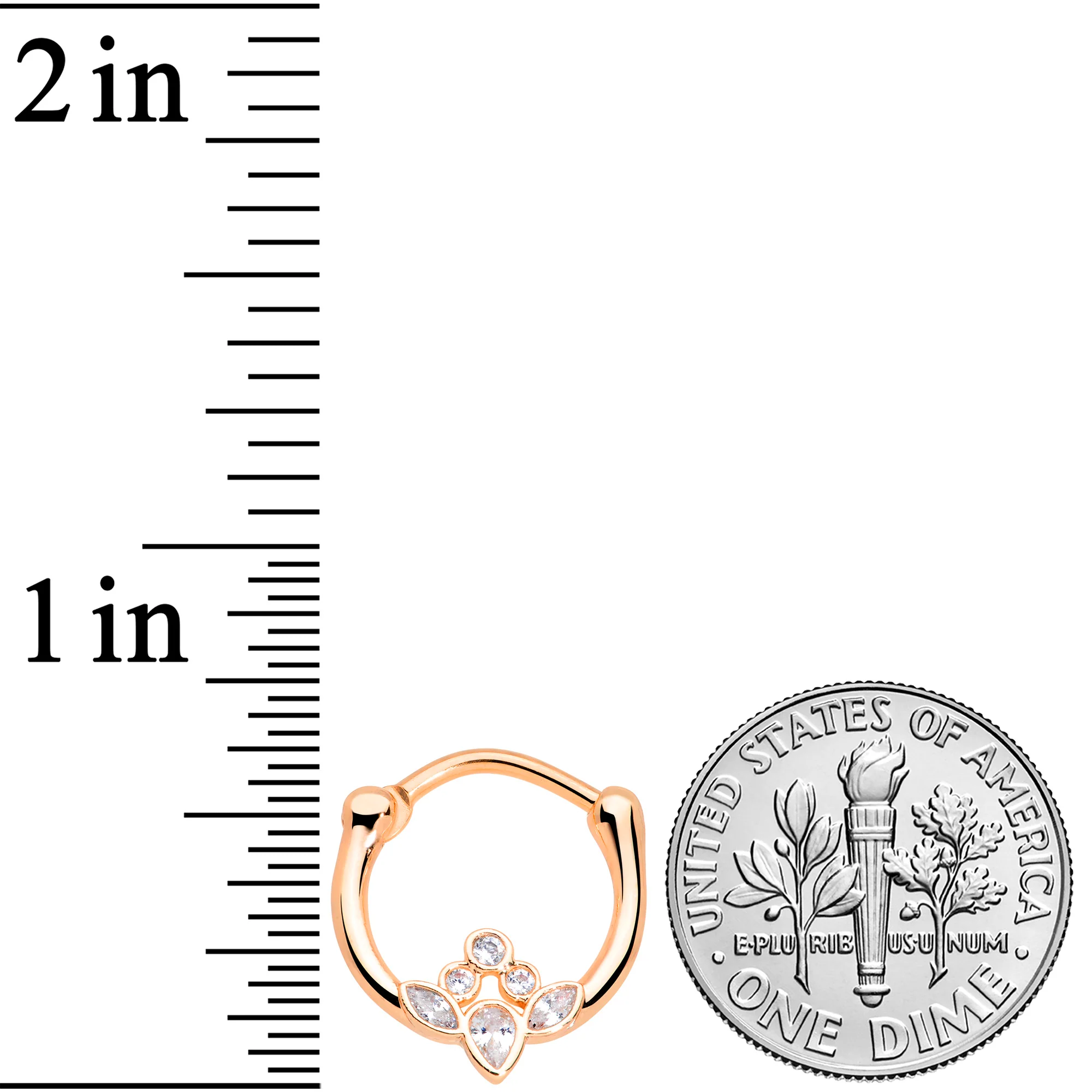 16G 3/8 Clear Gem Rose Gold Tone Anodized Classic Cluster Septum Clicker - Image 5