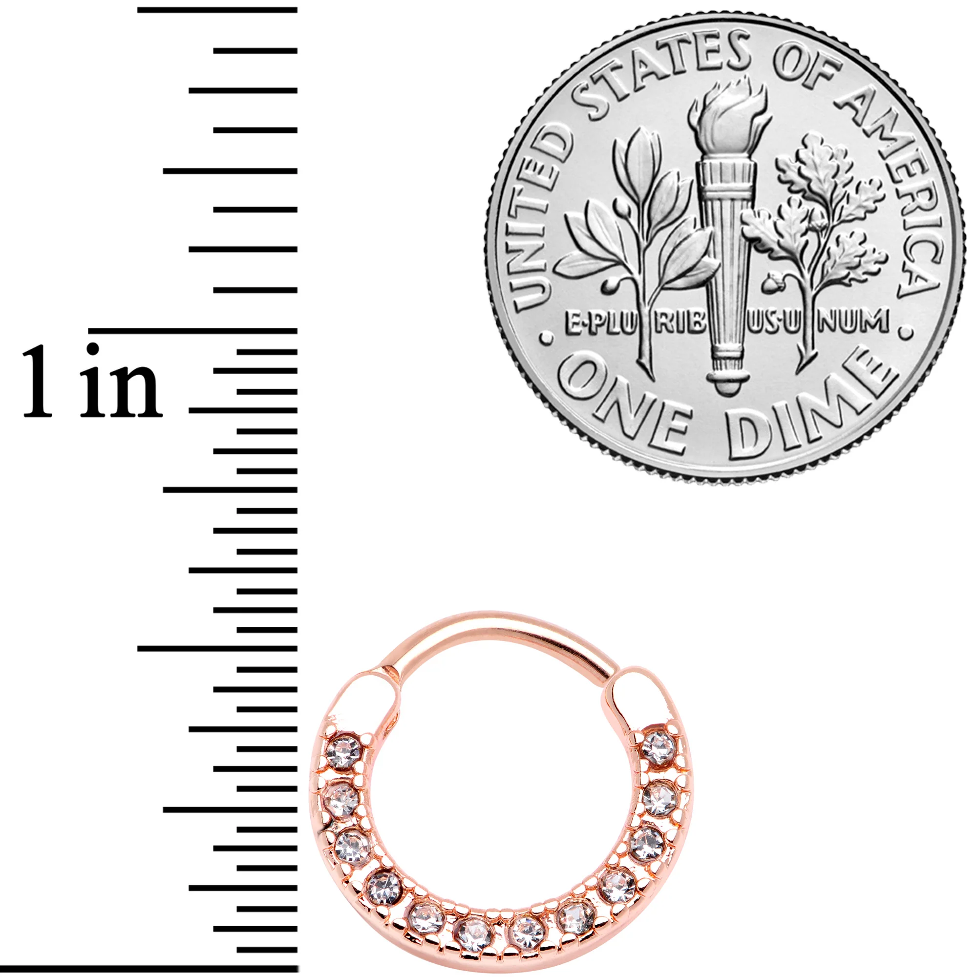 16G 3/8 Clear Gem Rose Gold Tone Paved Septum Clicker - Image 3