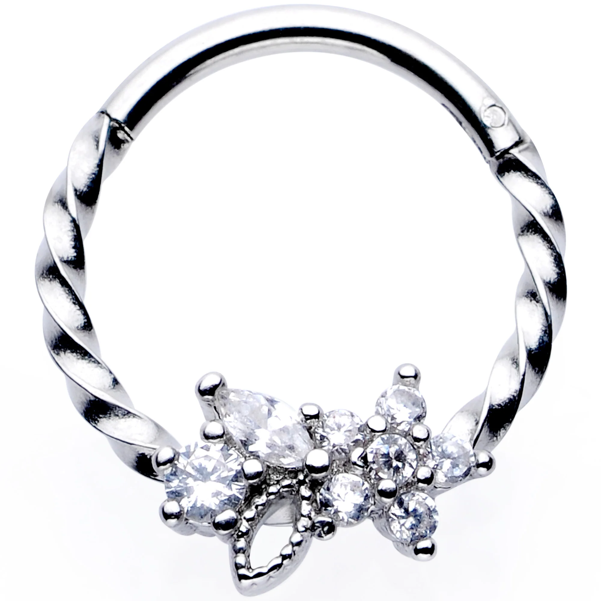 16G 3/8 Clear Gem Star Twisted Hinged Segment Ring