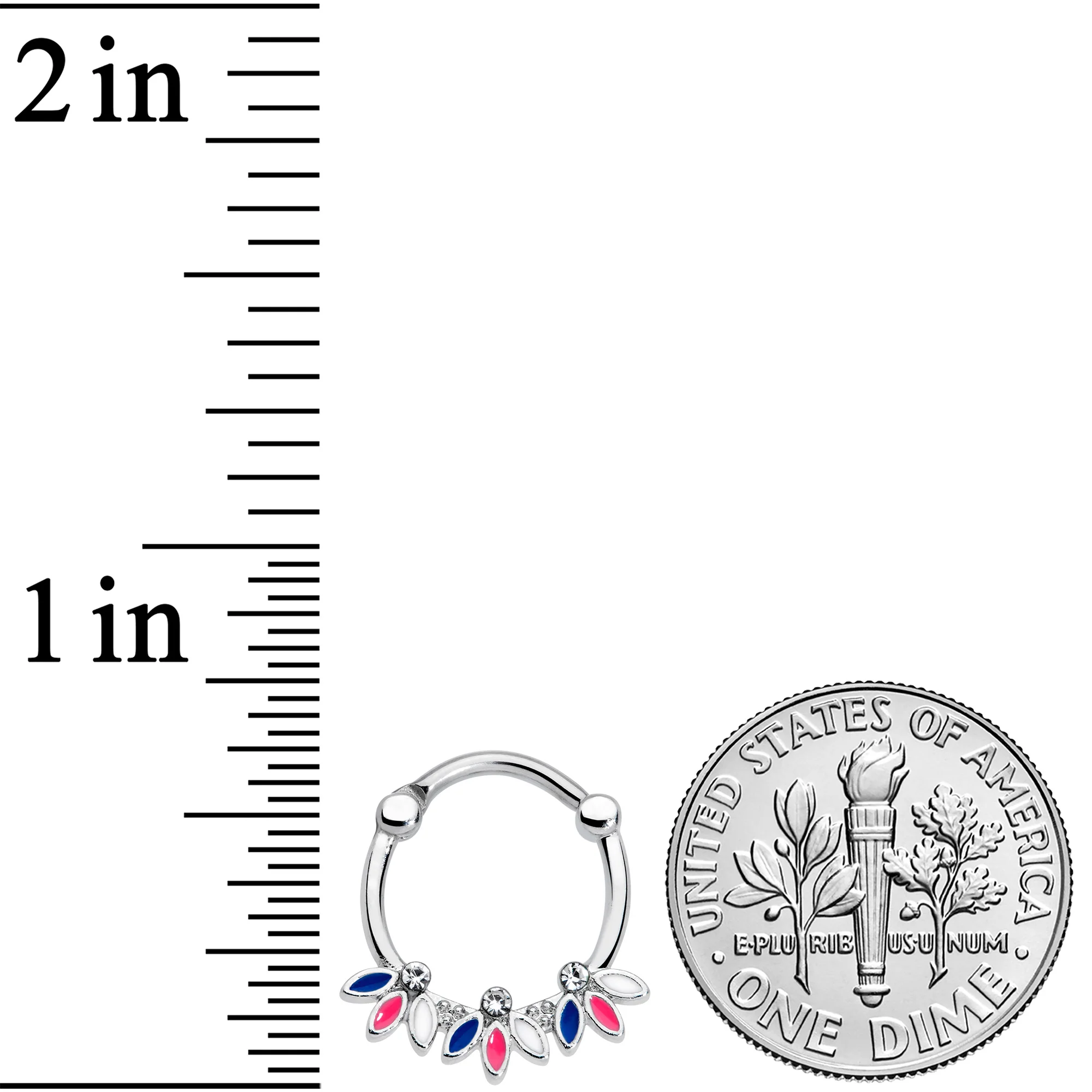 16G 3/8 Clear Gem White Pink Blue Leaves Septum Clicker - Image 4