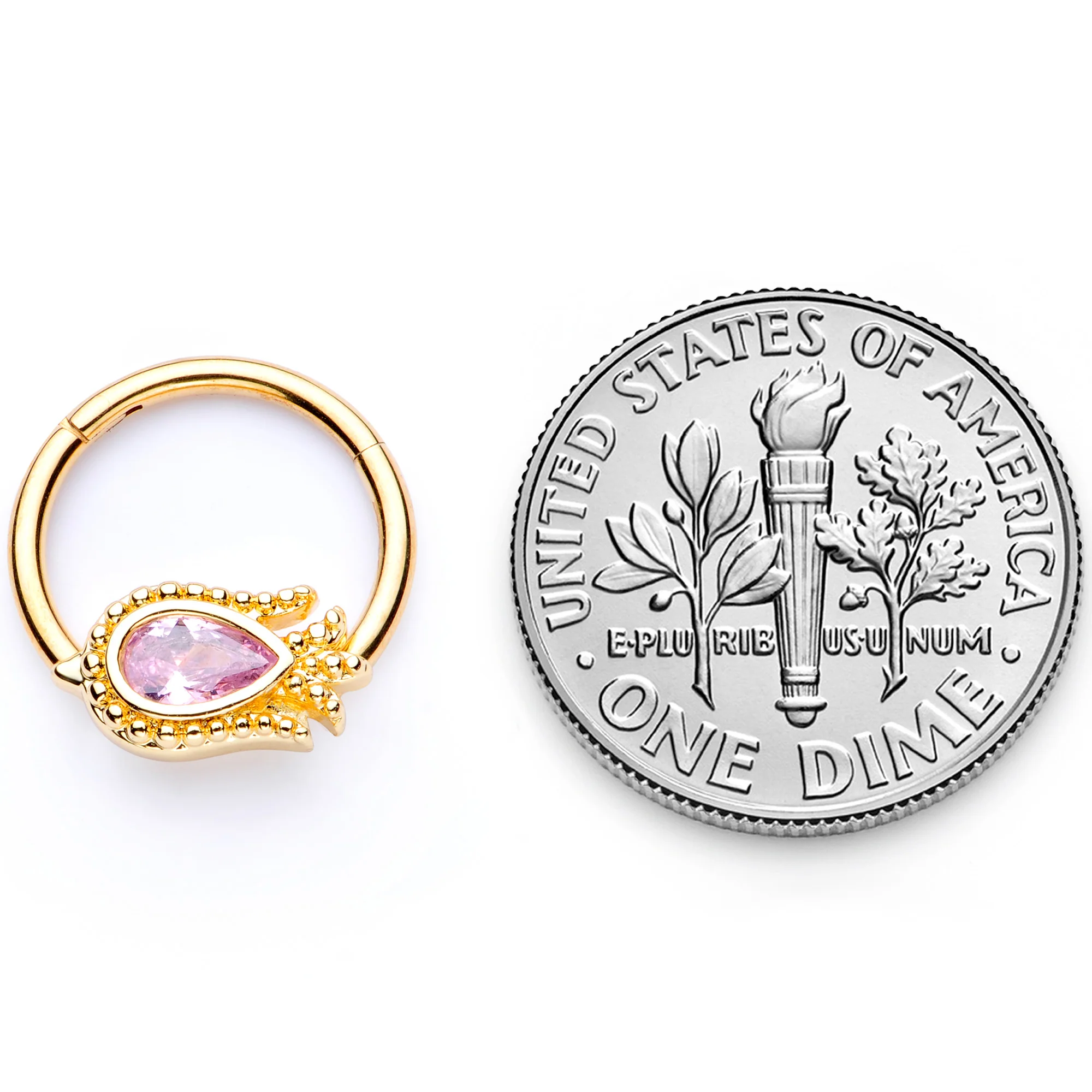 16G 3/8 Pink Gem Gold Tone Tulip Flower Hinged Segment Ring - Image 6