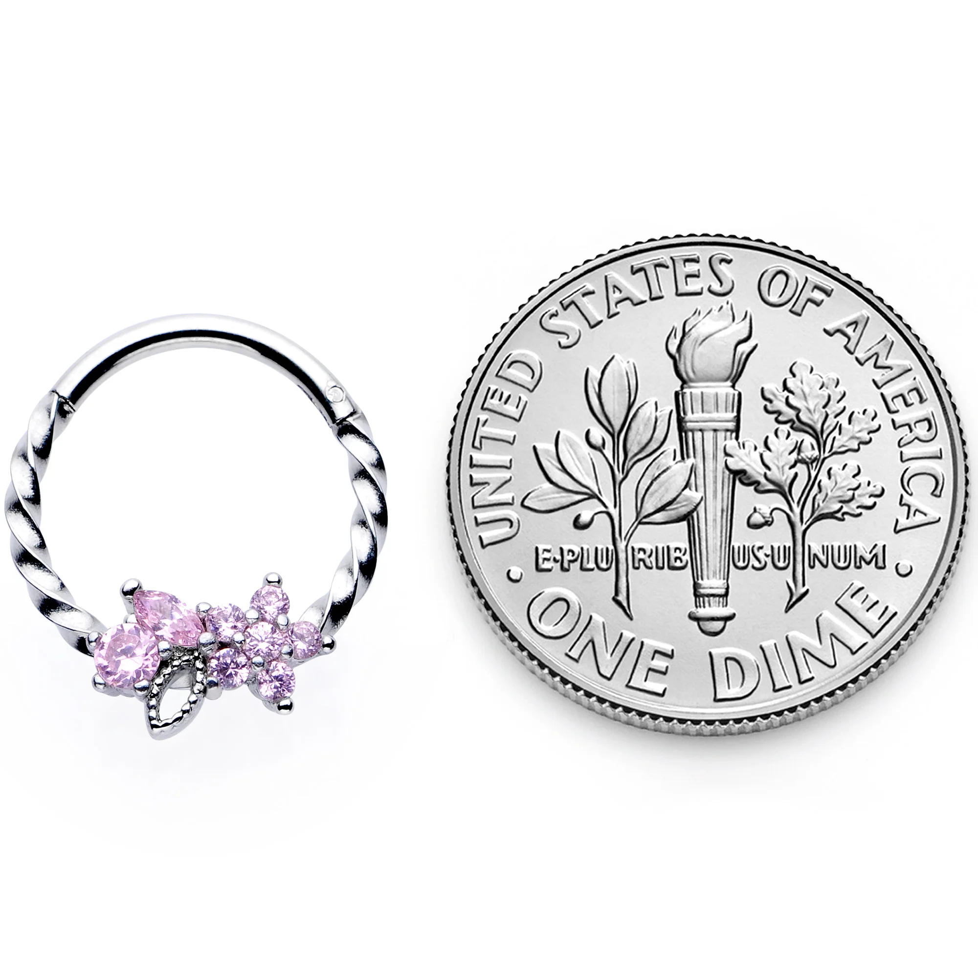 16G 3/8 Pink Gem Star Twisted Hinged Segment Ring - Image 5