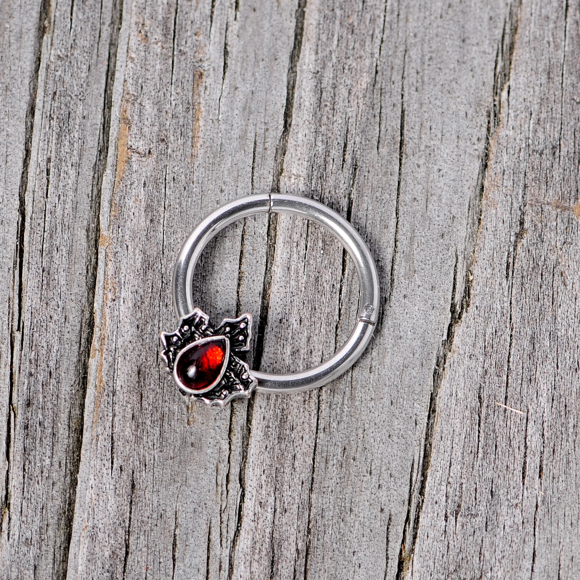 16G 3/8 Red Gem Holly Leaf Holiday Hinged Segment Ring - Image 5