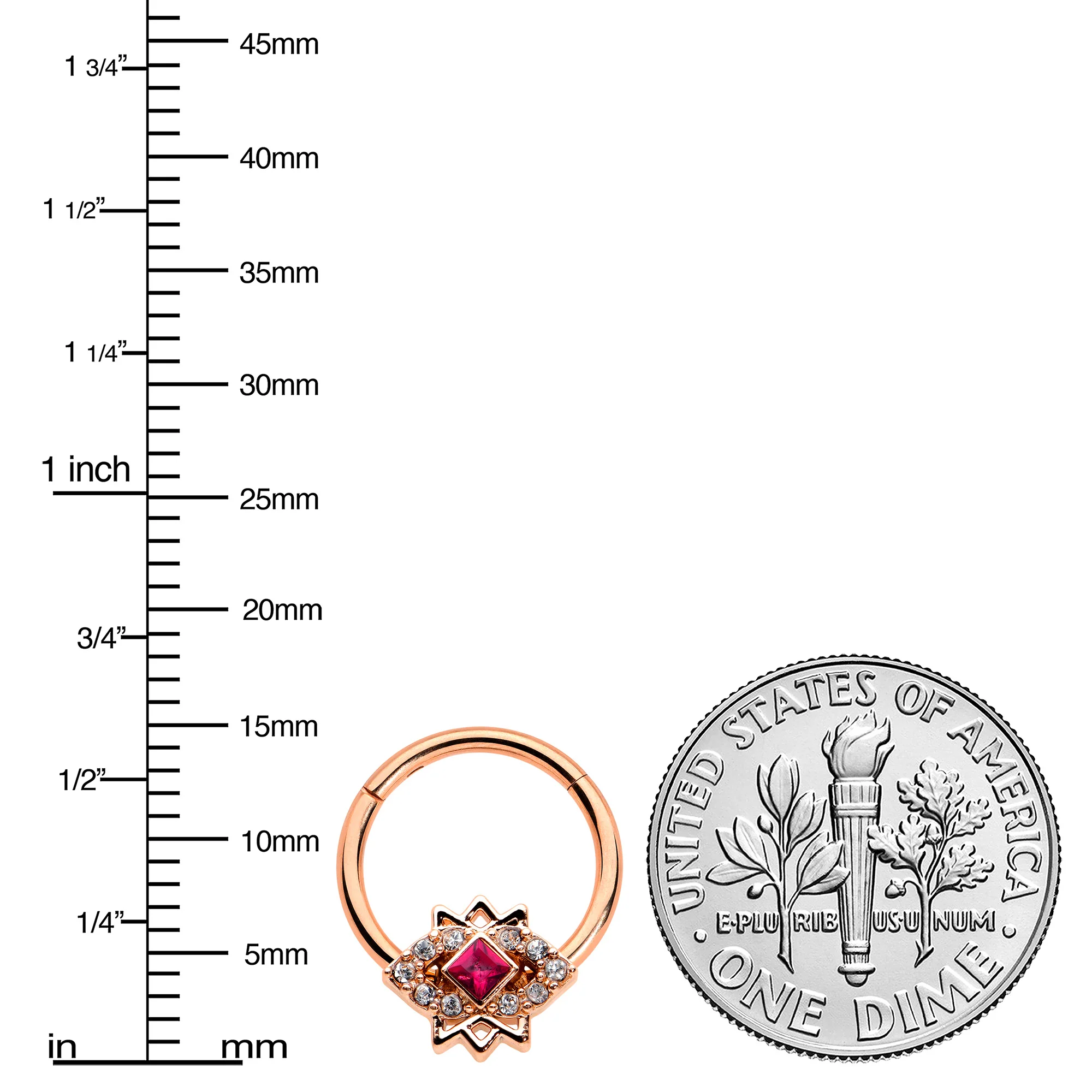 16G 3/8 Red Gem Rose Gold Tone Octogram Star Hinged Circular Ring - Image 3