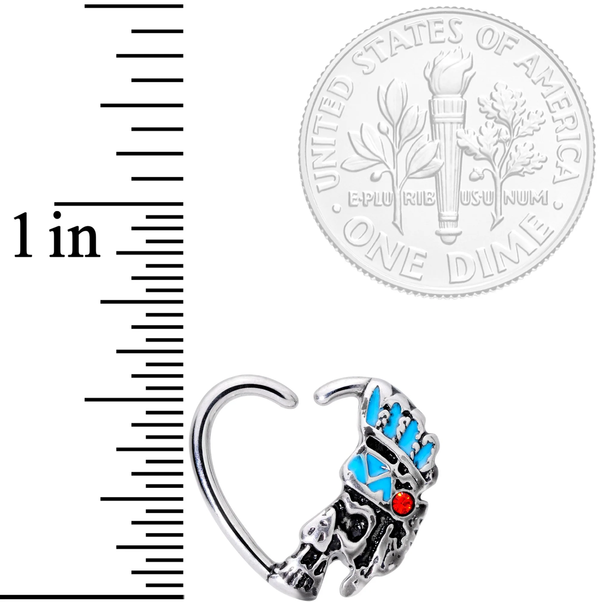 16G 3/8 Red Gem Warrior Headdress Left Heart Closure Ring - Image 2