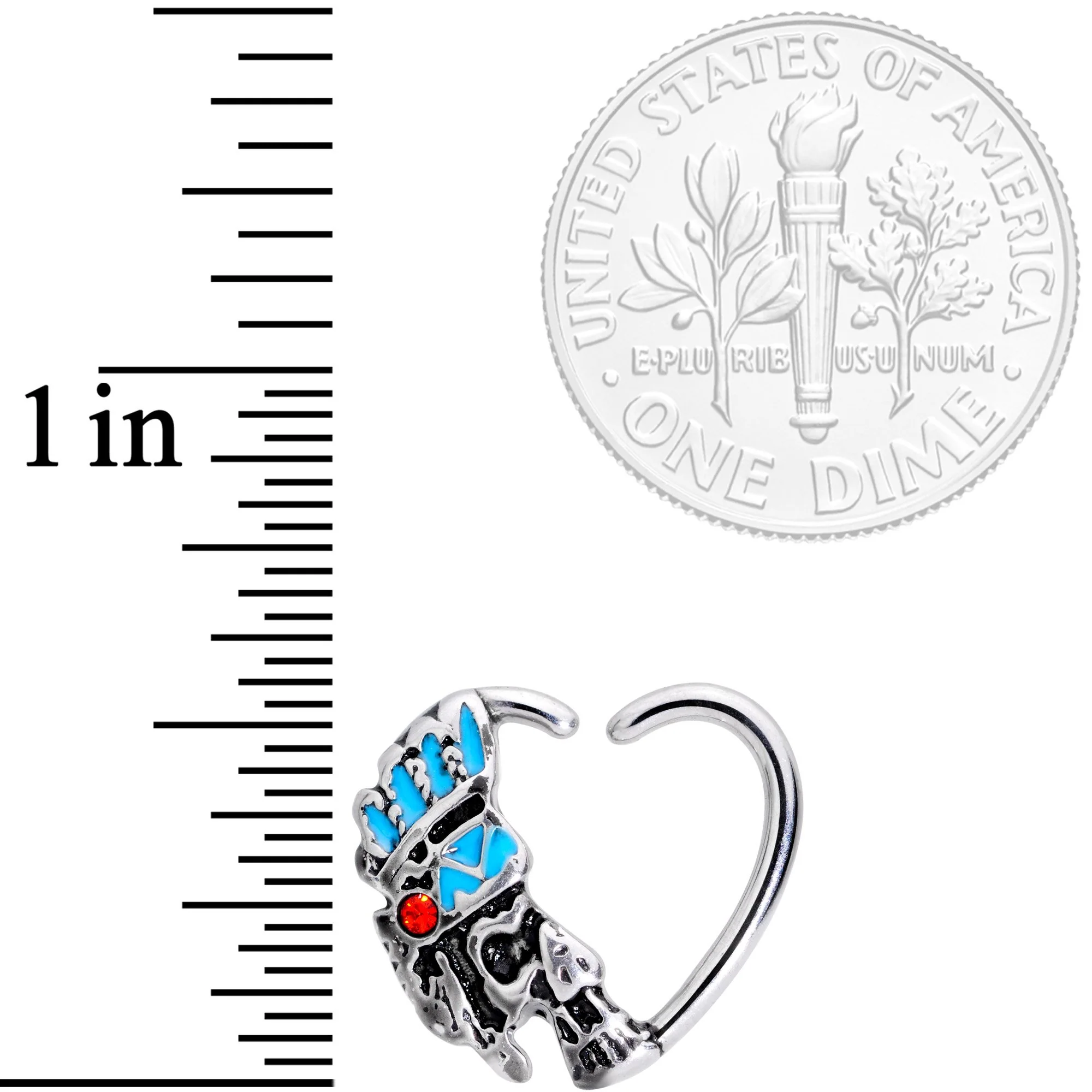 16G 3/8 Red Gem Warrior Headdress Right Heart Closure Ring - Image 2