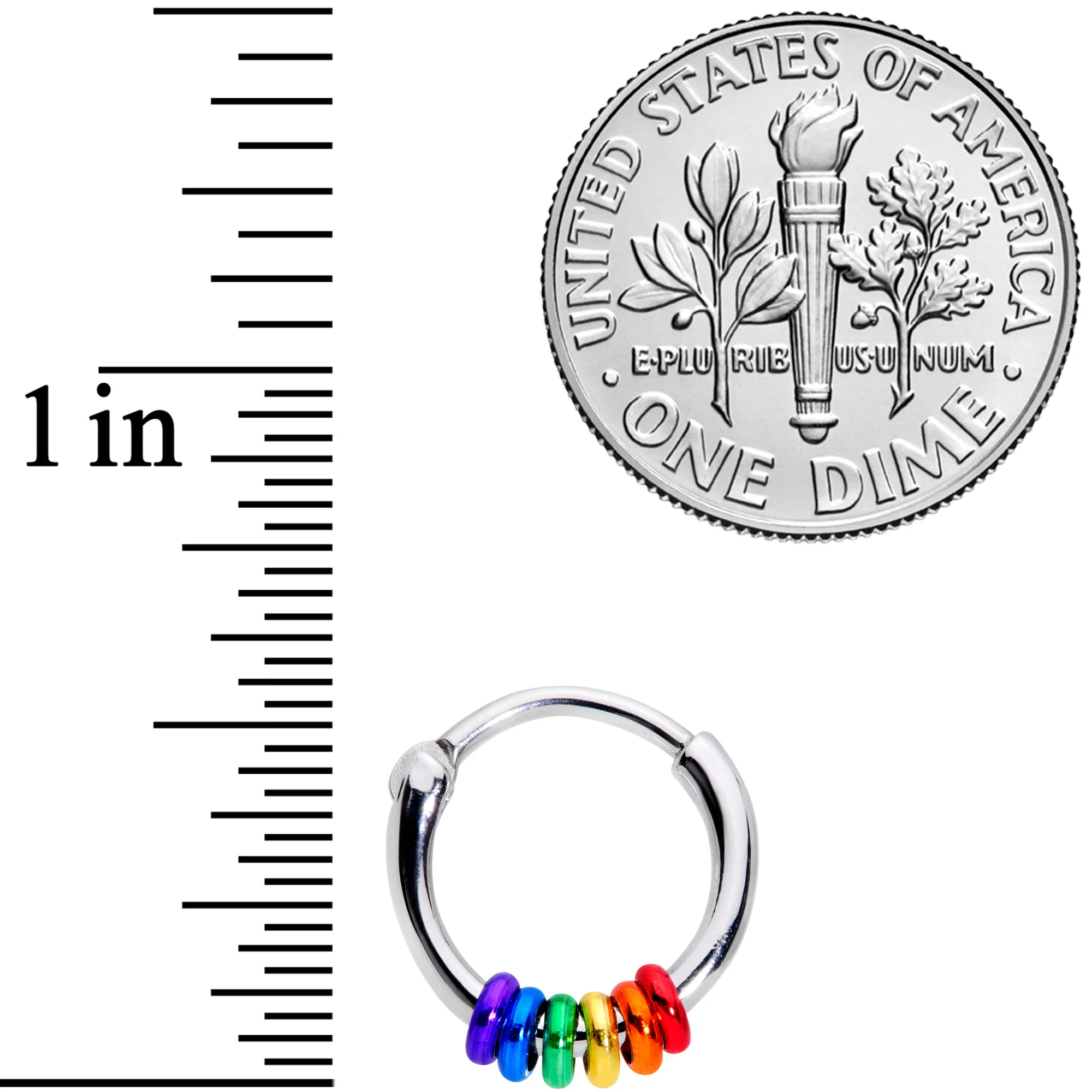 16G 3/8 Row of Rainbow Rings Gay Pride Septum Clicker - Image 3