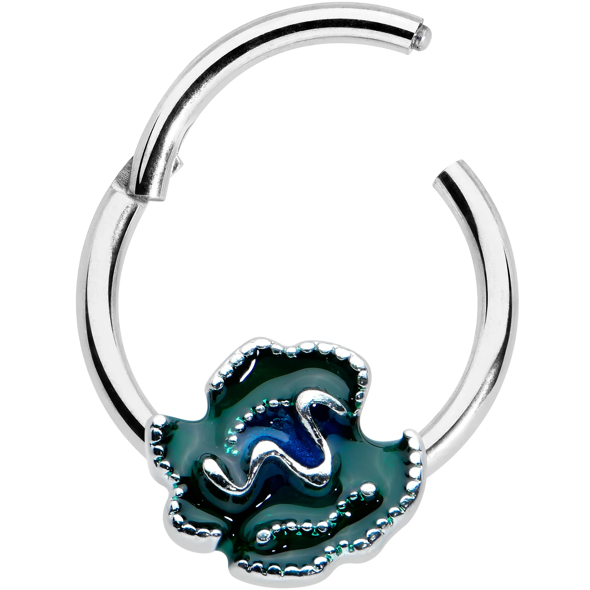 16G 3/8 Spring Flower Green Blue Hinged Segment Ring - Image 2