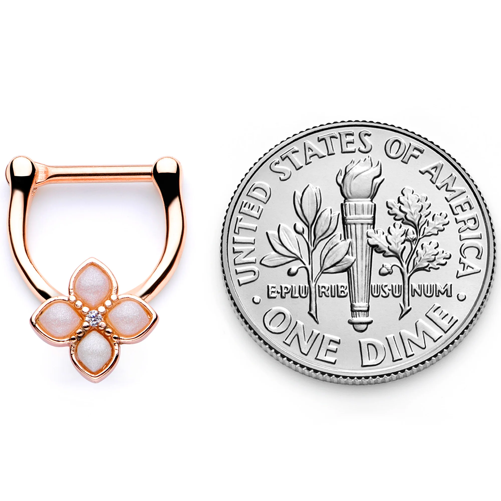 16G 3/8 White Faux Opal Rose Gold Tone Regal Cartilage Clicker - Image 6