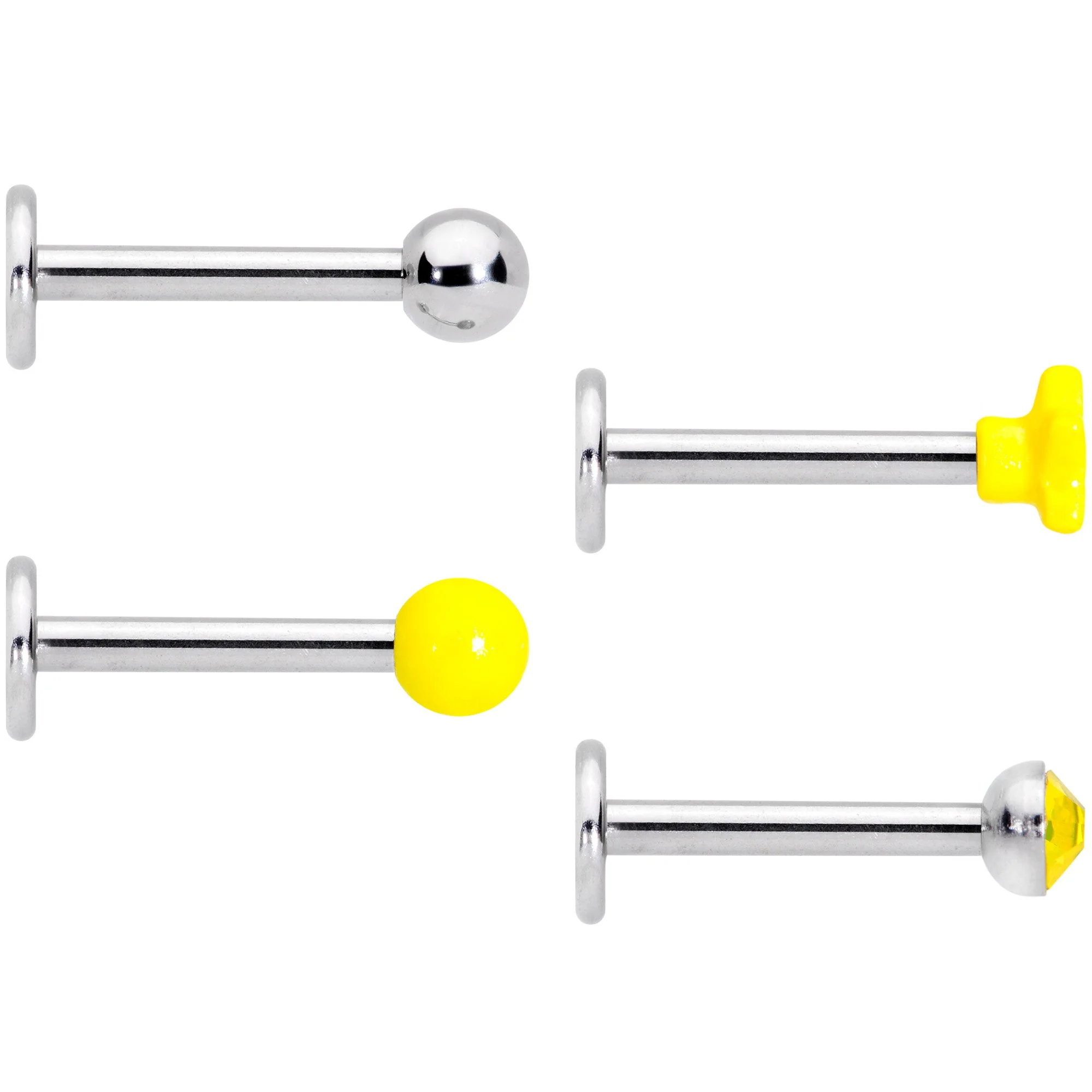 16G 3/8 Yellow Gem Star Glow Internally Threaded Labret Set of 4 - Image 2