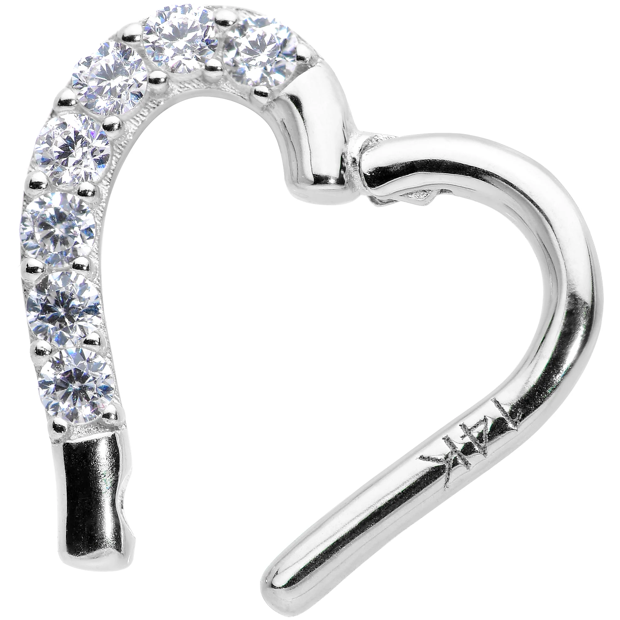 16G 5/16 14k White Gold CZ Paved Ultra Luxe Right Hinged Heart Segment Ring - Image 8