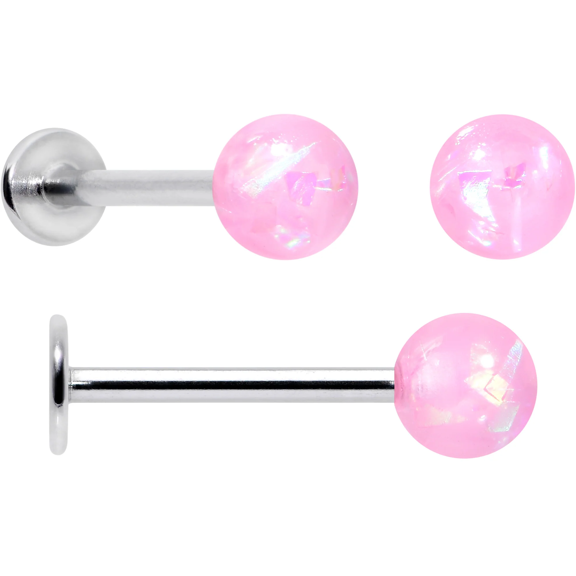 16G 5/16 3/8 Pink Gem Faux Opal Labret Monroe Tragus Set of 4 - Image 2