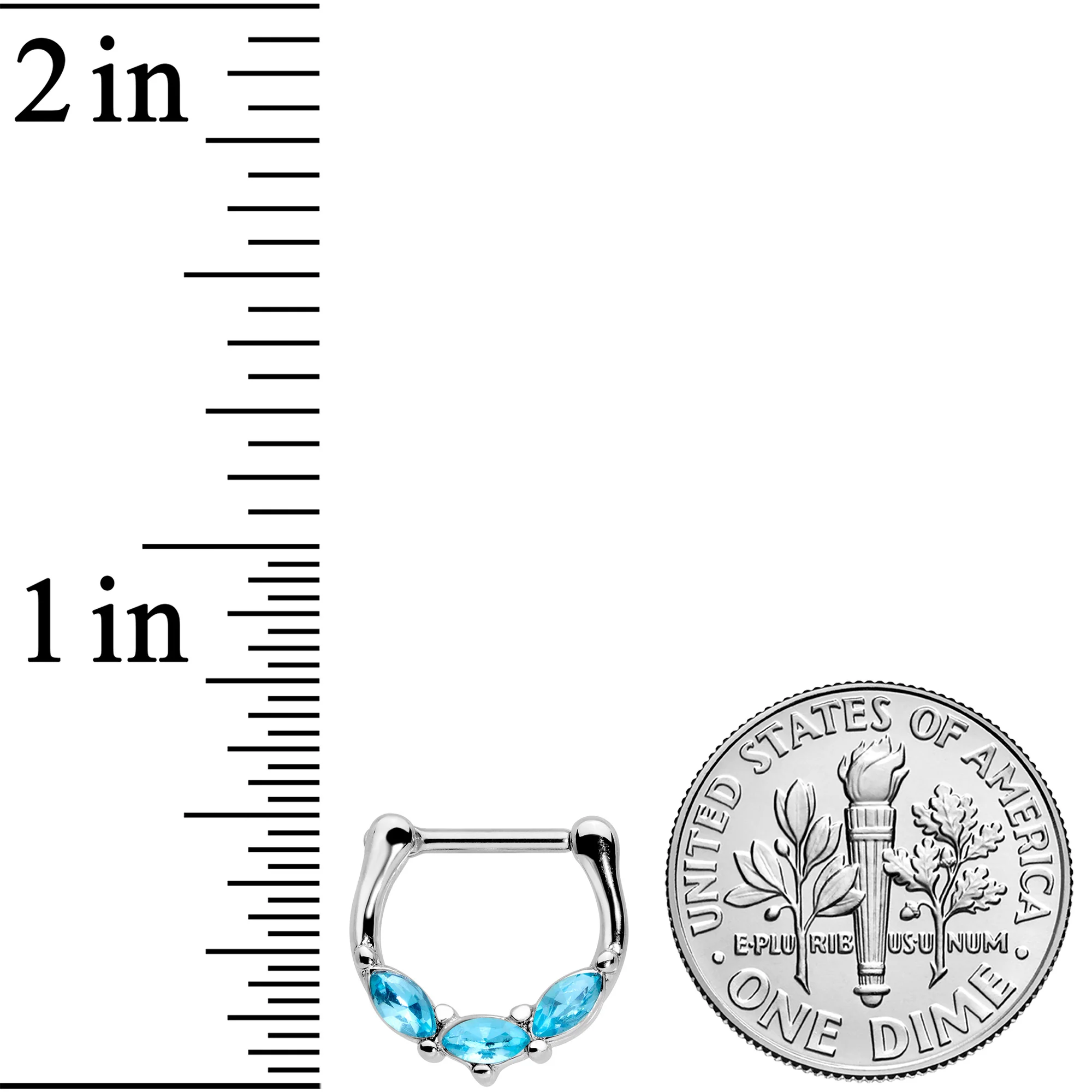 16G 5/16 Aqua Gem Oval Trio Cartilage Clicker - Image 3