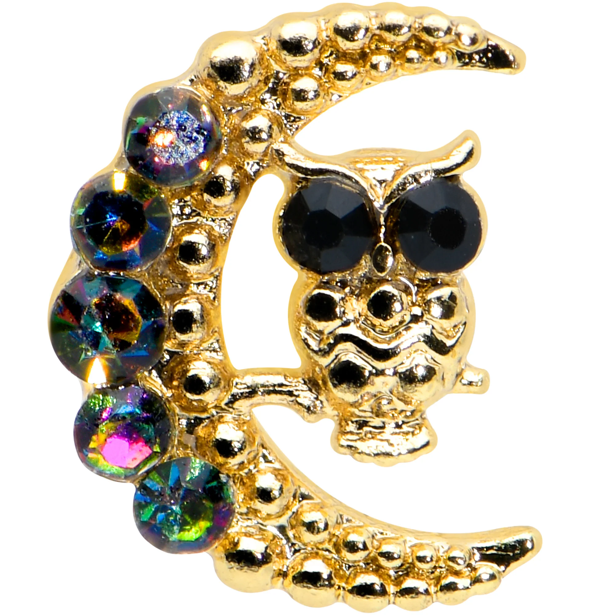 16G 5/16 Aurora Black Gem Gold Tone Owl Moon Labret Monroe Tragus - Image 2