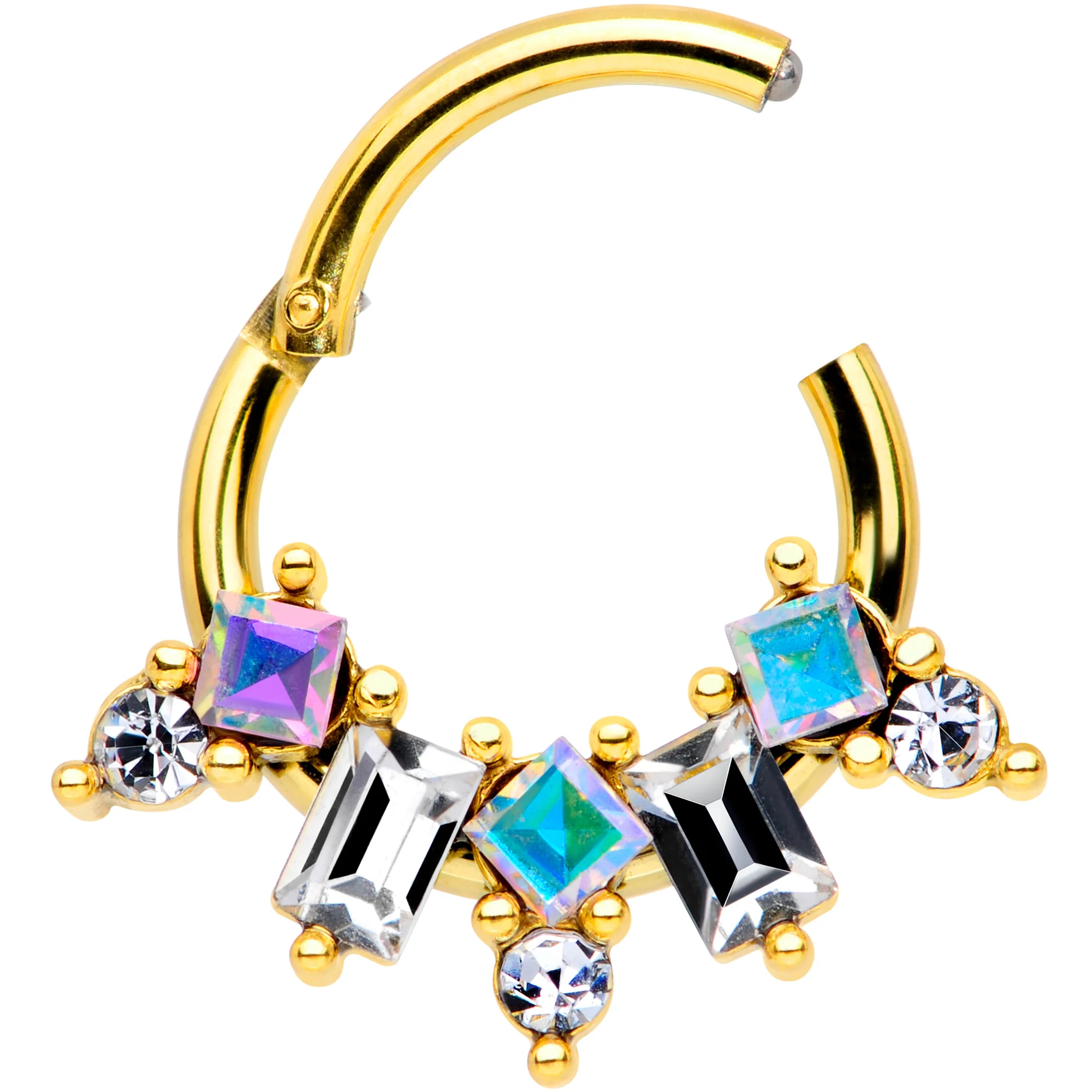 16G 5/16 Aurora CZ Gem Gold Tone Fan Hinged Segment Ring - Image 2