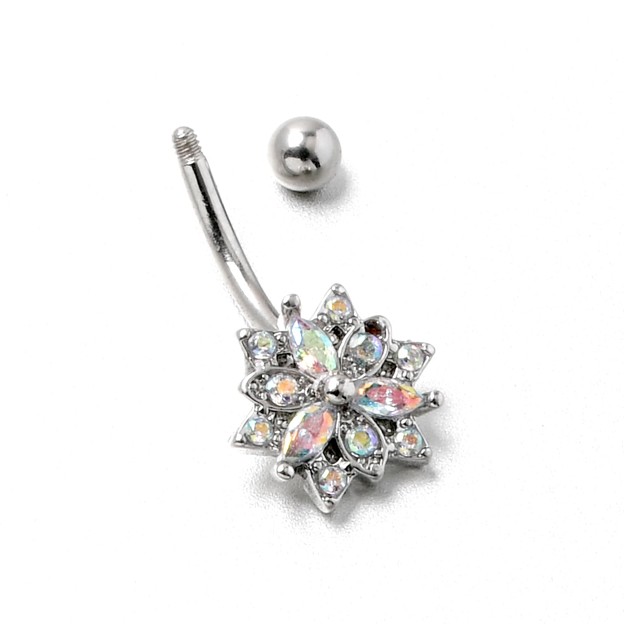 16G 5/16 Aurora CZ Gem Snowflake Style Curved Eyebrow Ring - Image 7