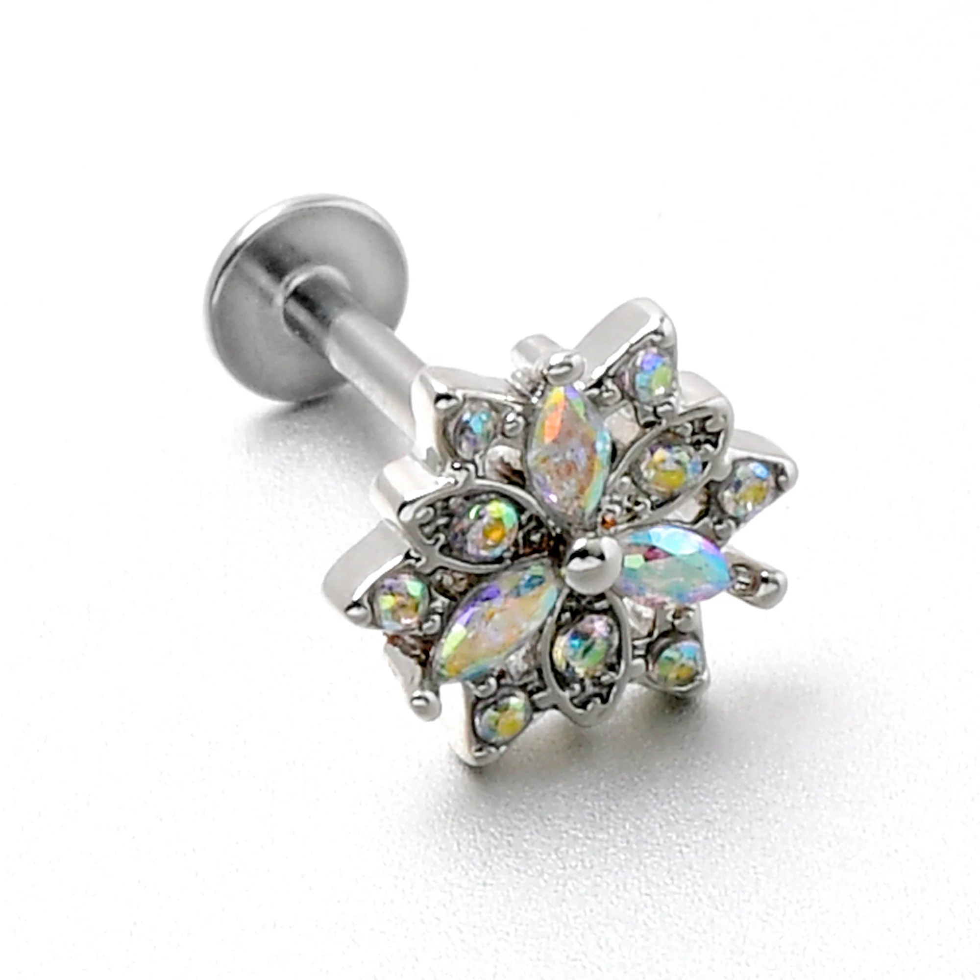 16G 5/16 Aurora CZ Gem Snowflake Style Labret Monroe Tragus - Image 7