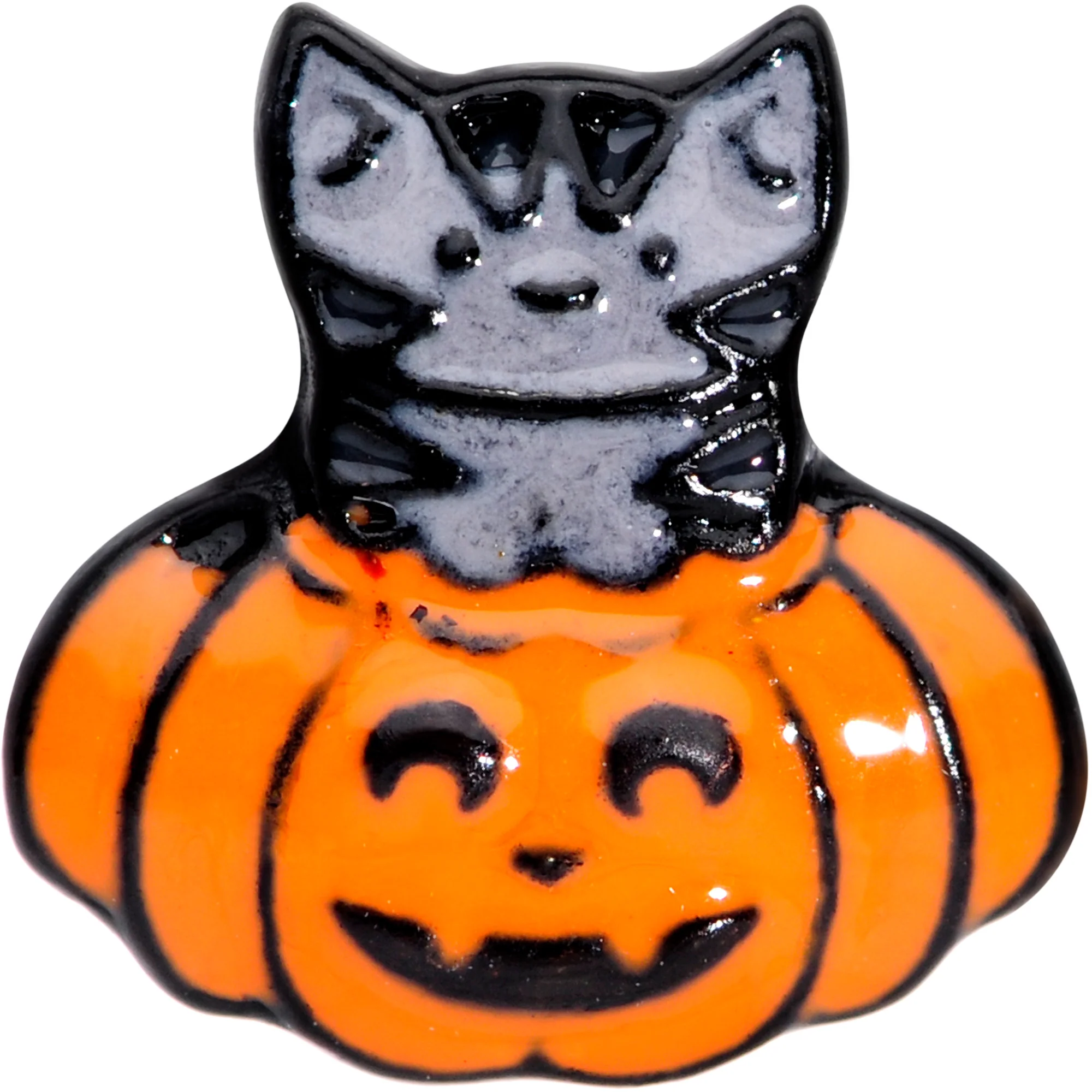 16G 5/16 Black Cat Surprise Pumpkin Halloween Labret Tragus - Image 2