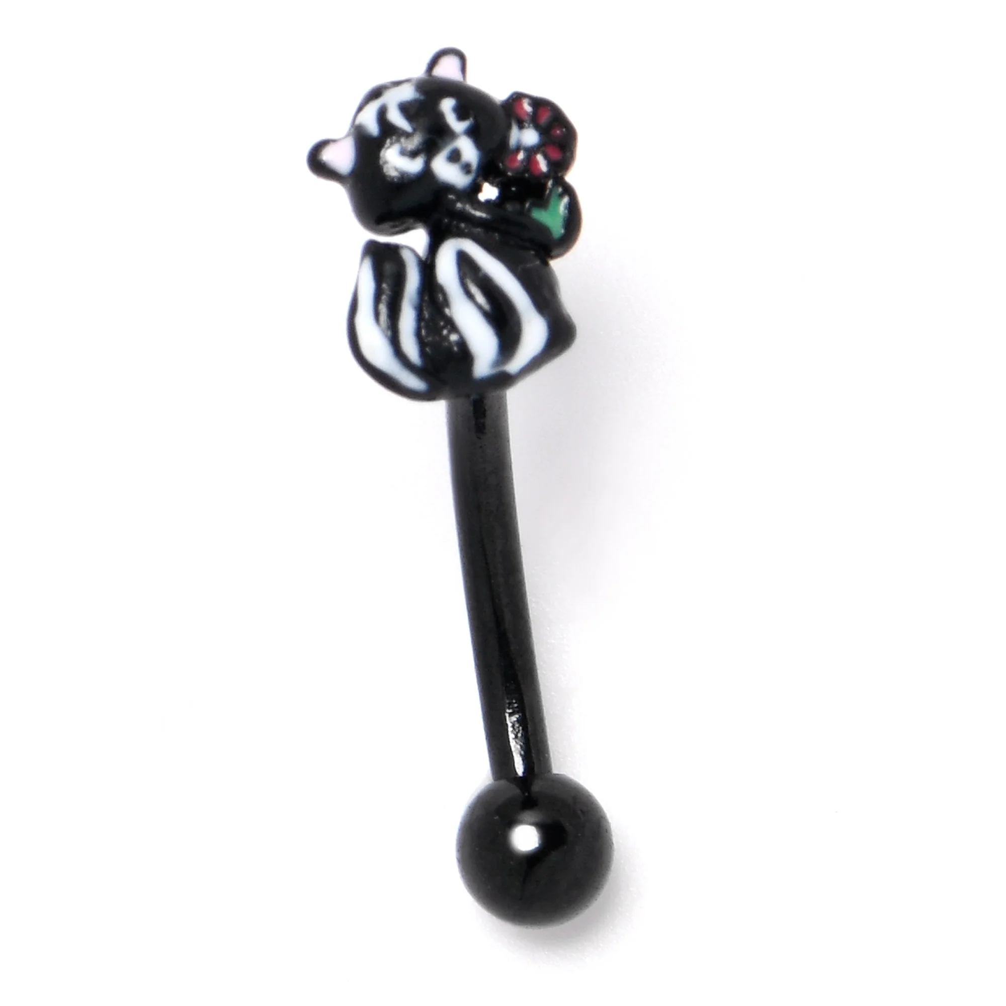 16G 5/16 Black Funky Skunk Curved Eyebrow Ring - Image 4