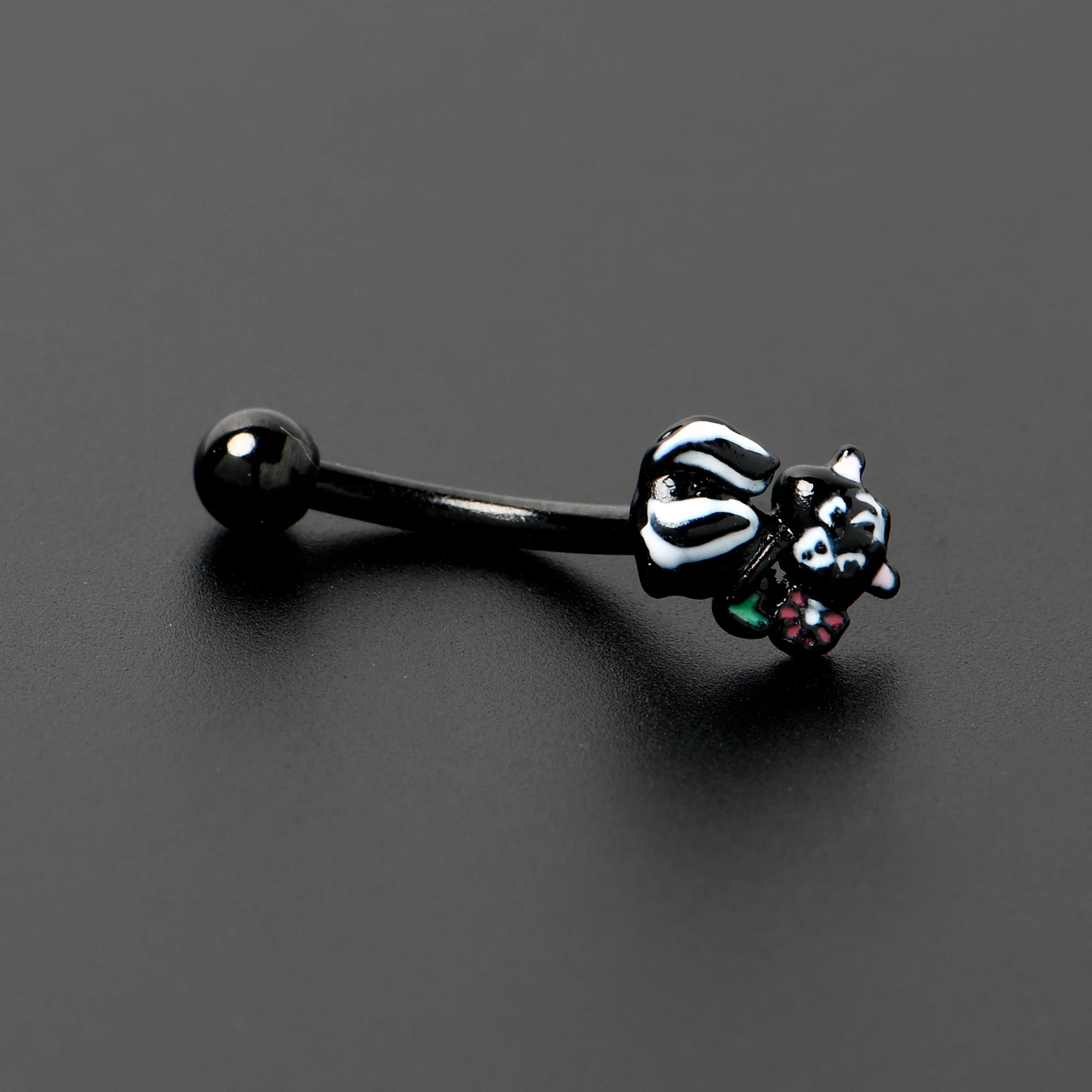 16G 5/16 Black Funky Skunk Curved Eyebrow Ring - Image 6