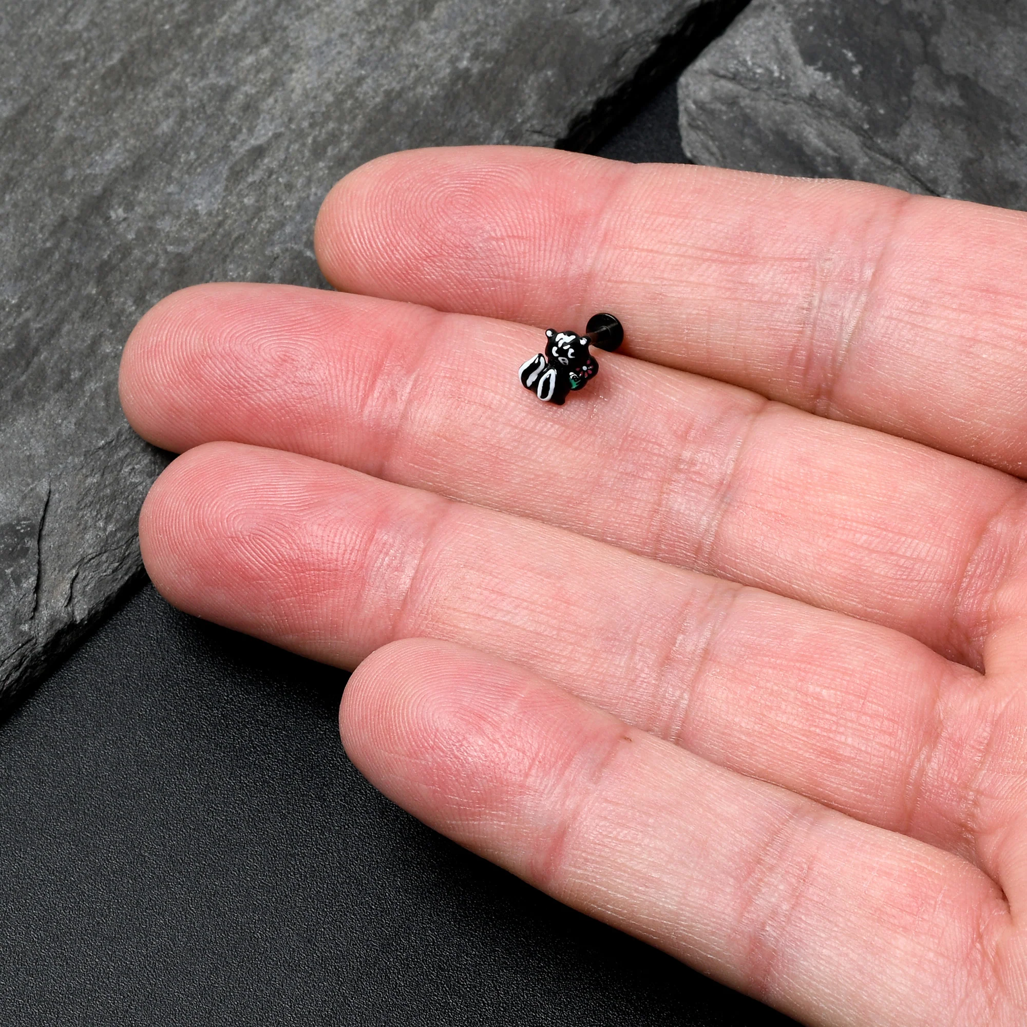 16G 5/16 Black Funky Skunk Labret Monroe Tragus - Image 4