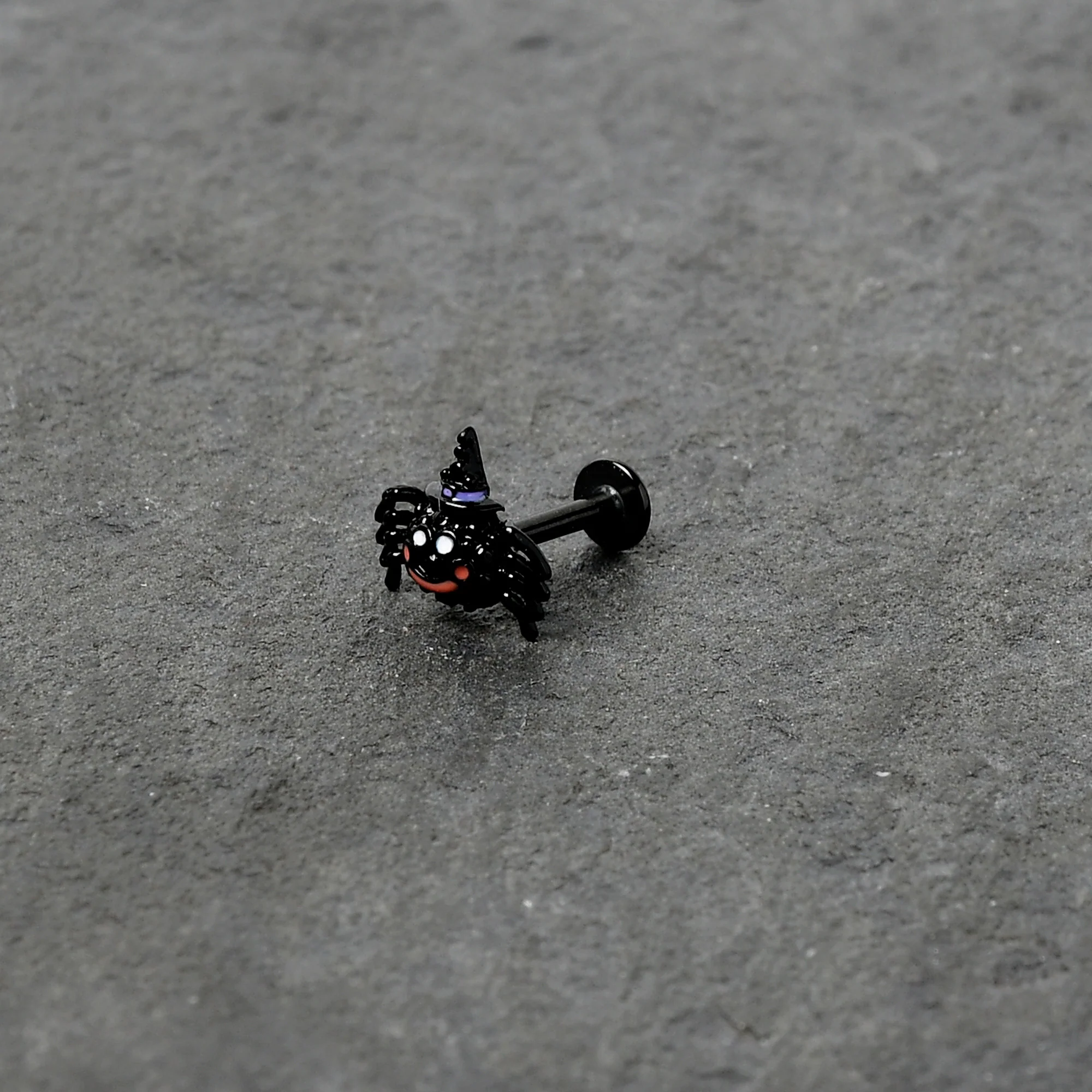 16G 5/16 Black Halloween Witch Smiling Spider Labret Monroe Tragus - Image 6