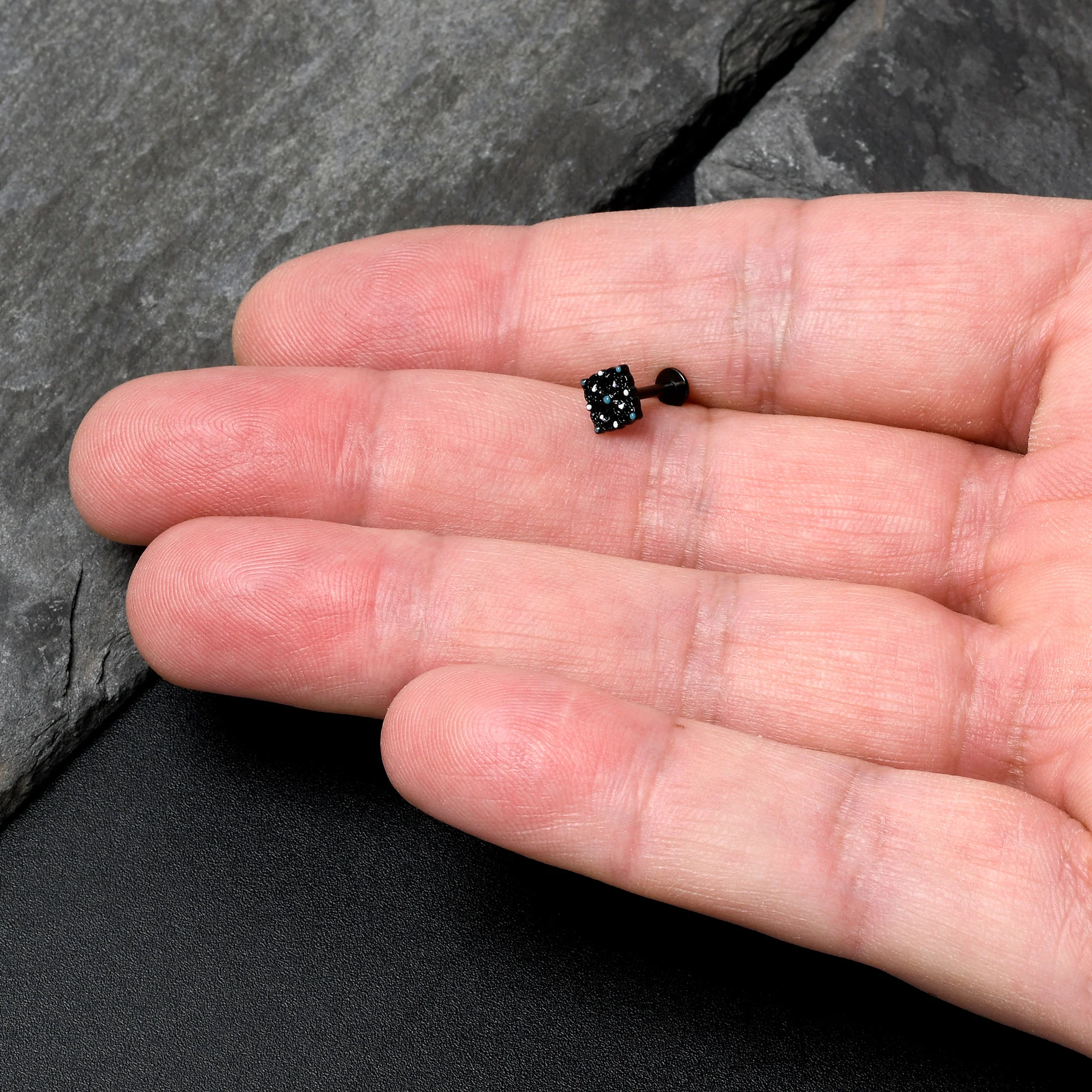 16G 5/16 Black Lacy Rhombus Blue Labret Monroe Tragus - Image 4