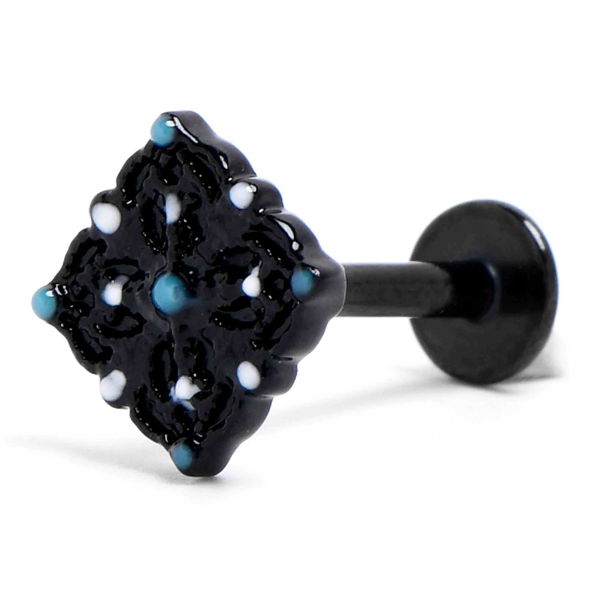 16G 5/16 Black Lacy Rhombus Blue Labret Monroe Tragus - Image 5