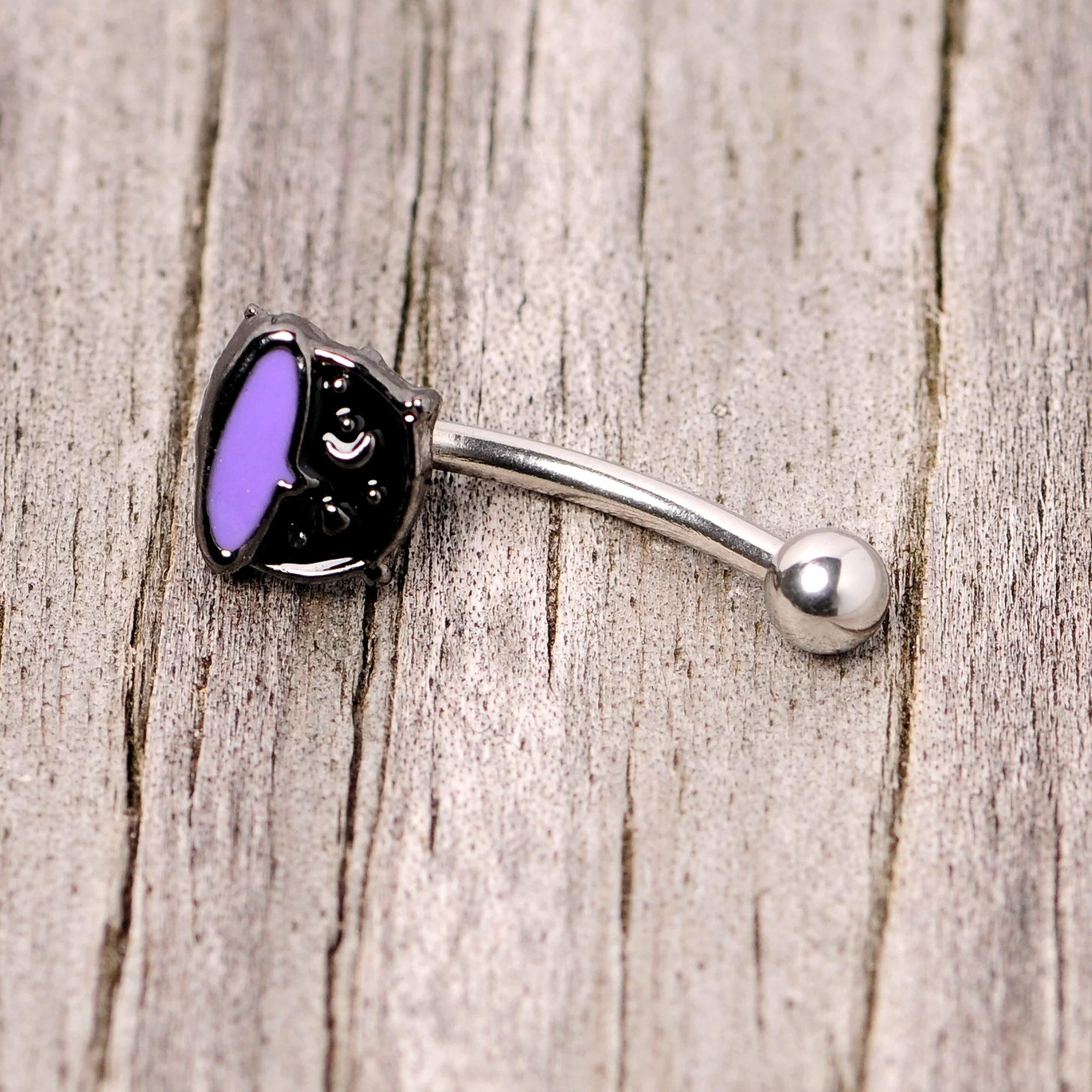 16G 5/16 Black Purple Cauldron Halloween Curved Eyebrow Ring - Image 4