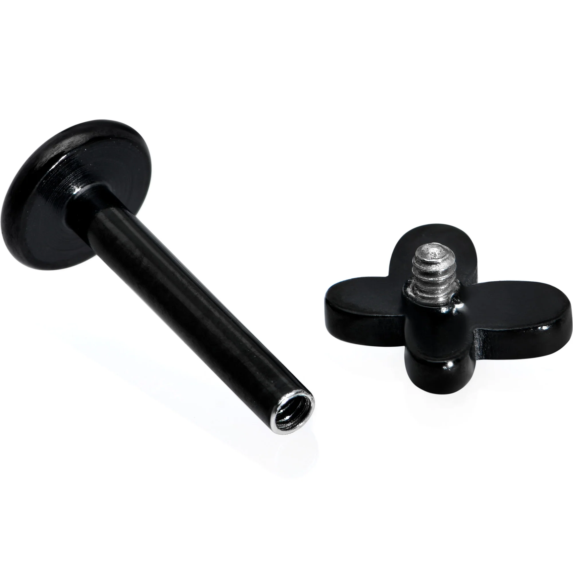 16G 5/16 Black Simple Butterfly Internally Threaded Labret Tragus - Image 4