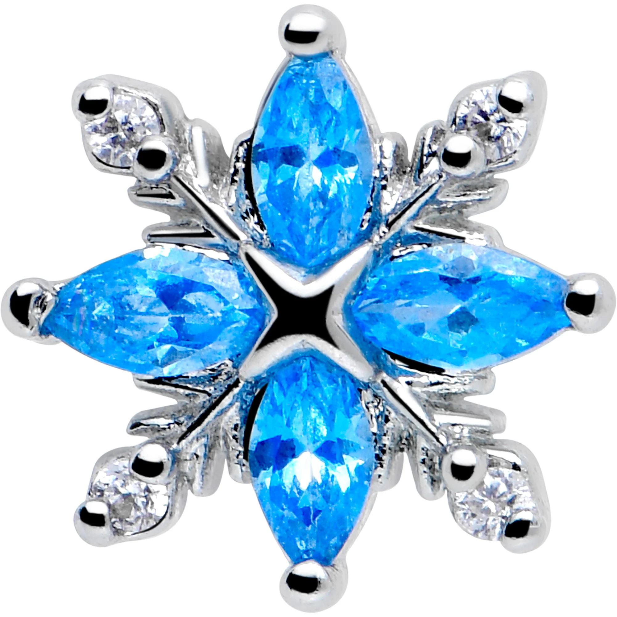 16G 5/16 Blue CZ Gem Classic Flower Flatback Stud - Image 3