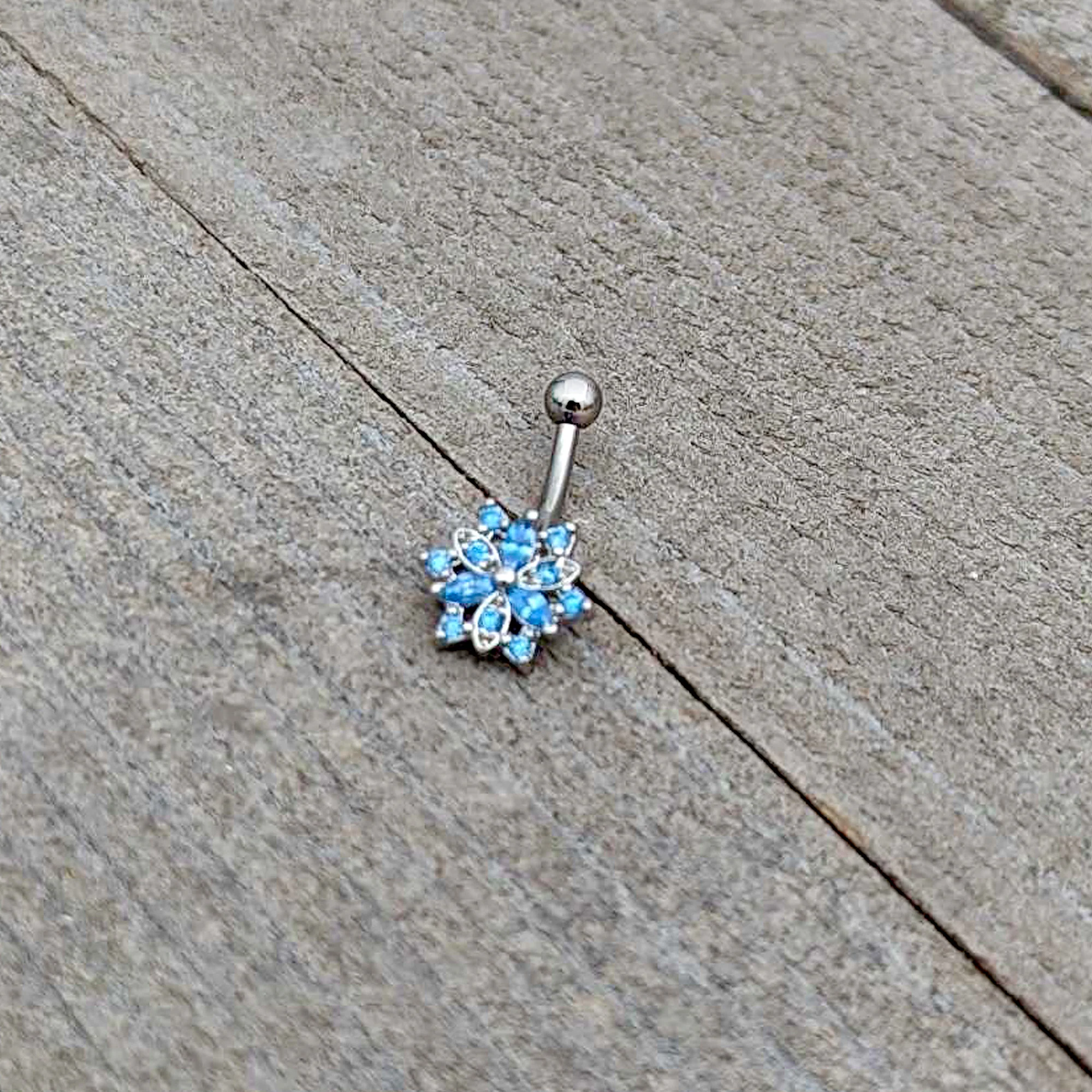 16G 5/16 Blue CZ Gem Snowflake Blues Curved Eyebrow Ring - Image 6
