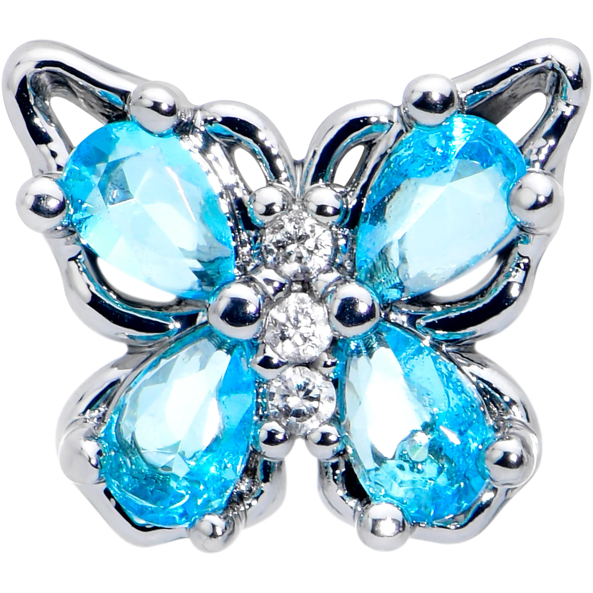 16G 5/16 Blue Gem Baroque Butterfly Internally Threaded Labret - Image 2
