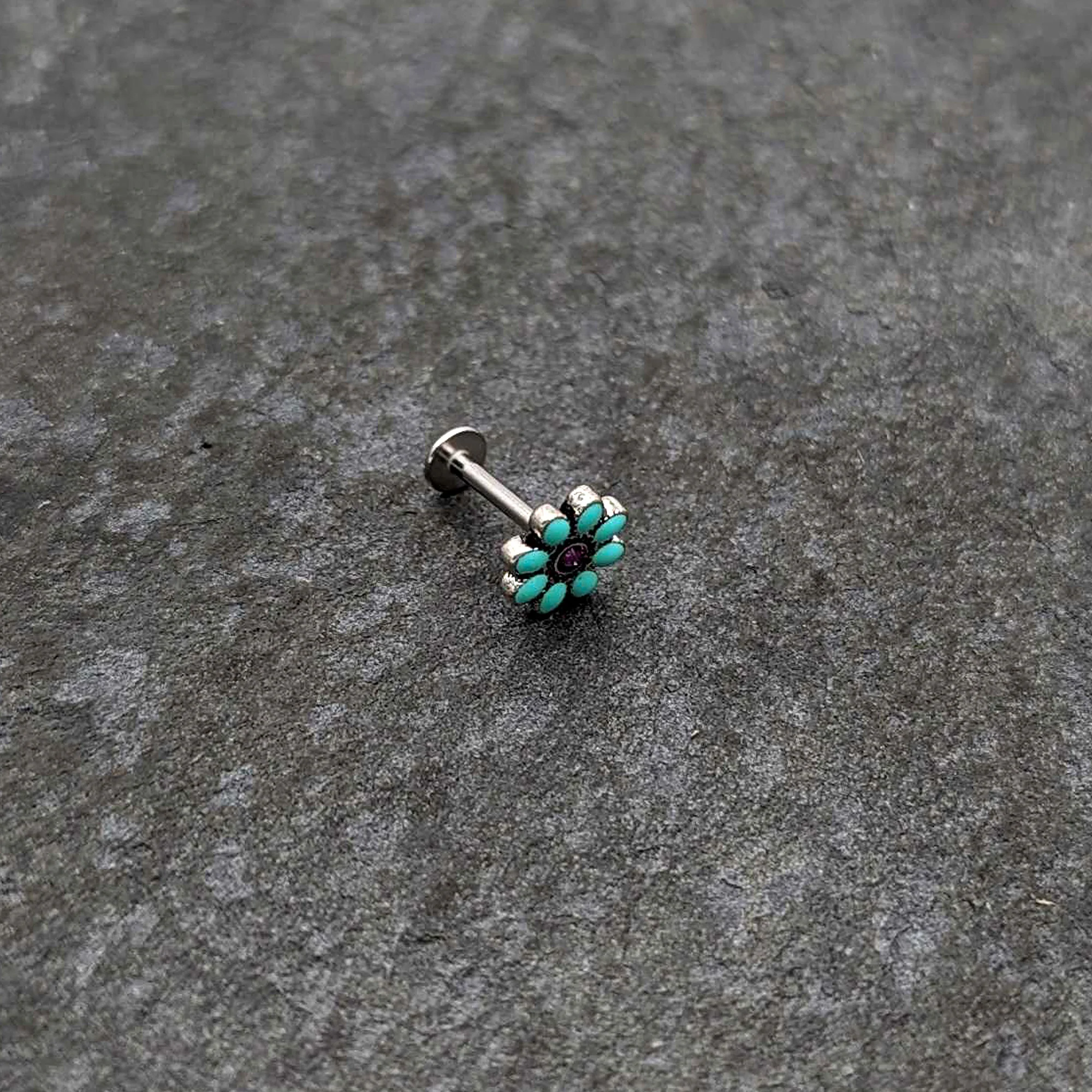16G 5/16 Blue Gem Flower Teal Petals Labret Monroe Tragus - Image 6