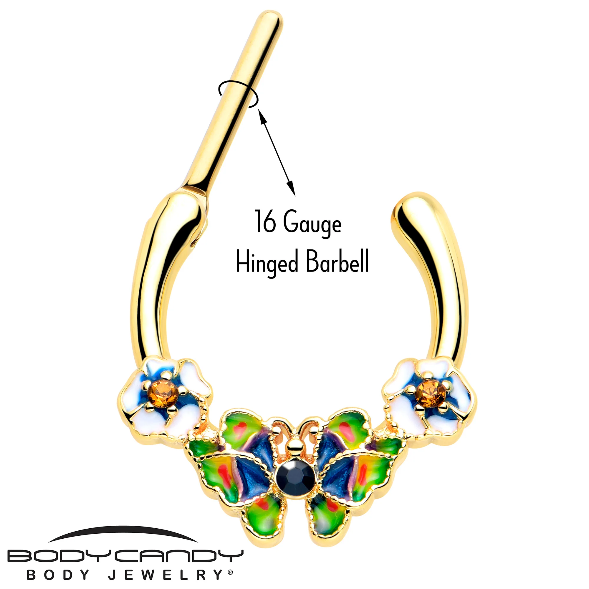 16G 5/16 Blue Gem Gold Tone Butterfly Colors Cartilage Clicker - Image 3