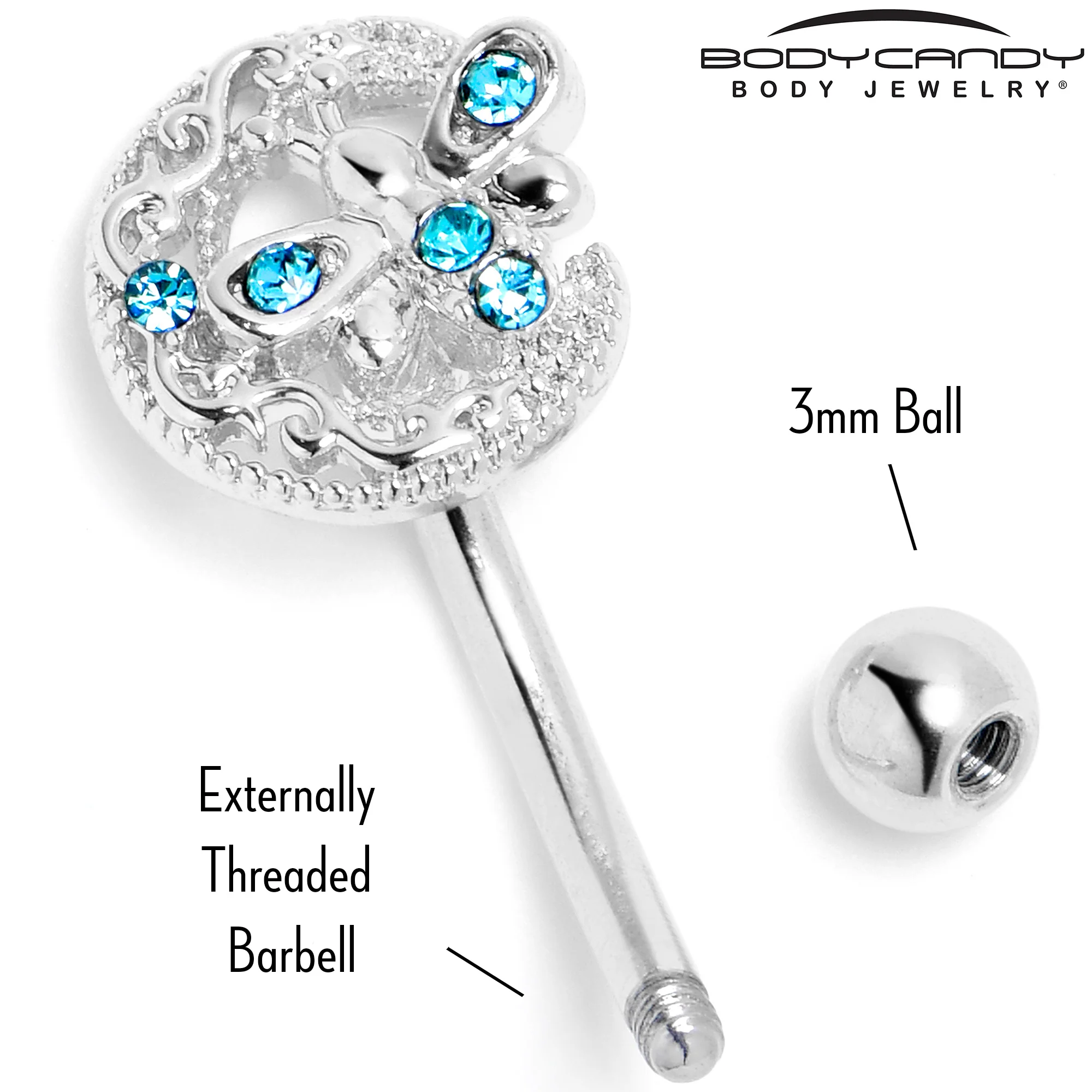 16G 5/16 Blue Gem Lunar Dragonfly Curved Eyebrow Ring - Image 5