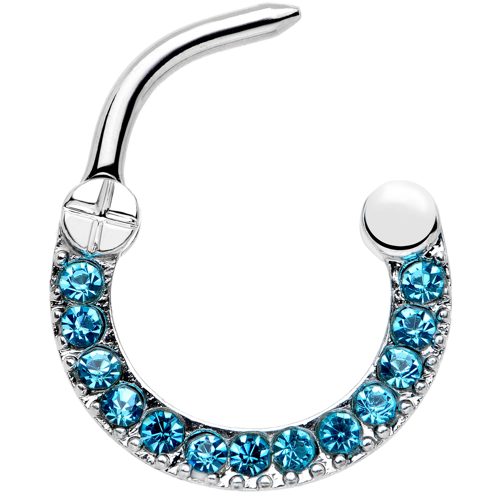 16G 5/16 Blue Gem Paved Glamour Cartilage Clicker - Image 2