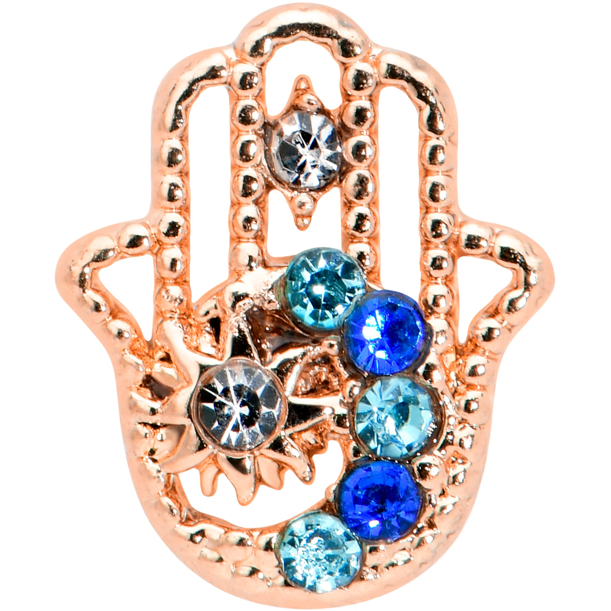 16G 5/16 Blue Gem Rose Gold Hue Texture Hamsa Labret Monroe Tragus - Image 2