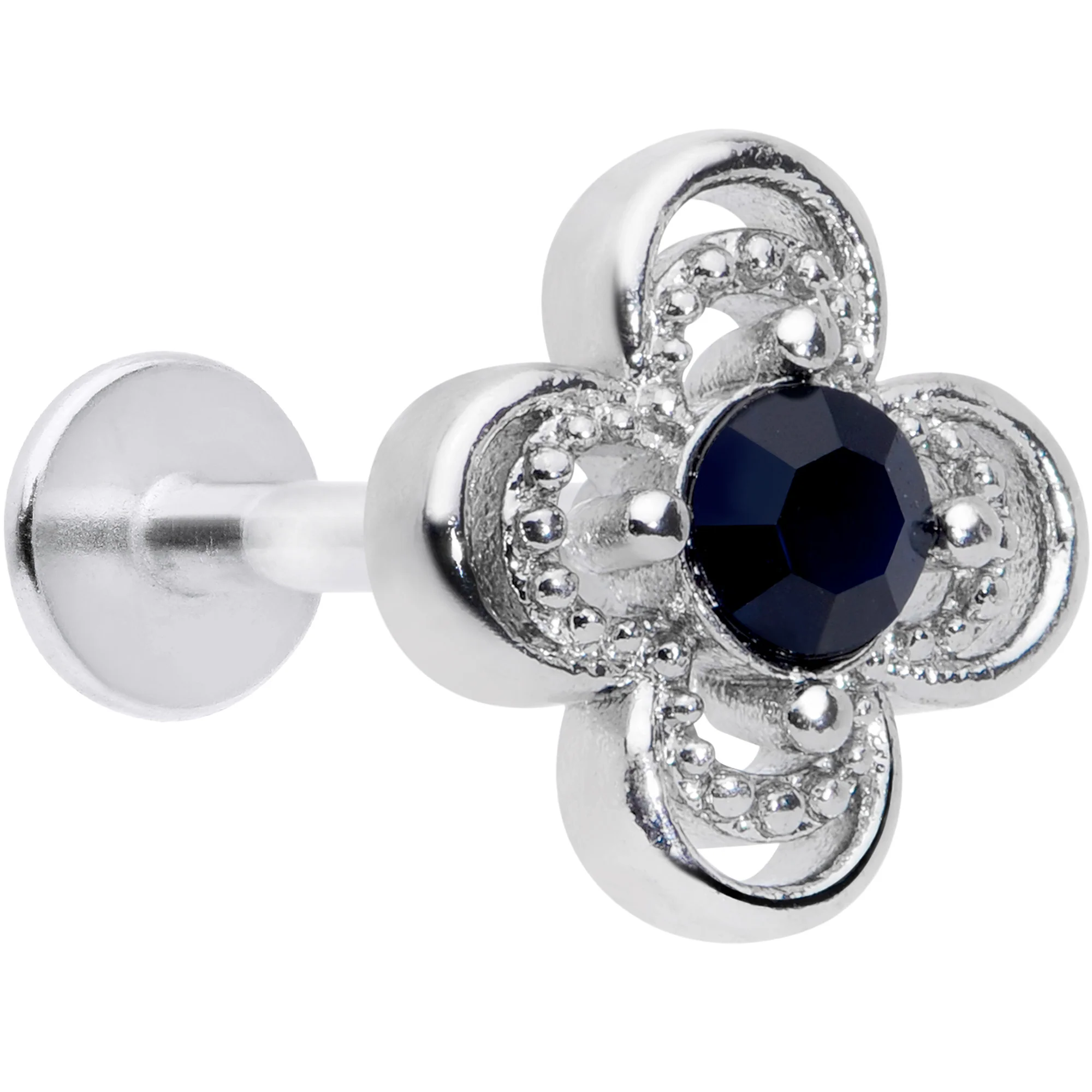 16G 5/16 Blue Gem Stylized Deco Cross Labret Monroe Tragus