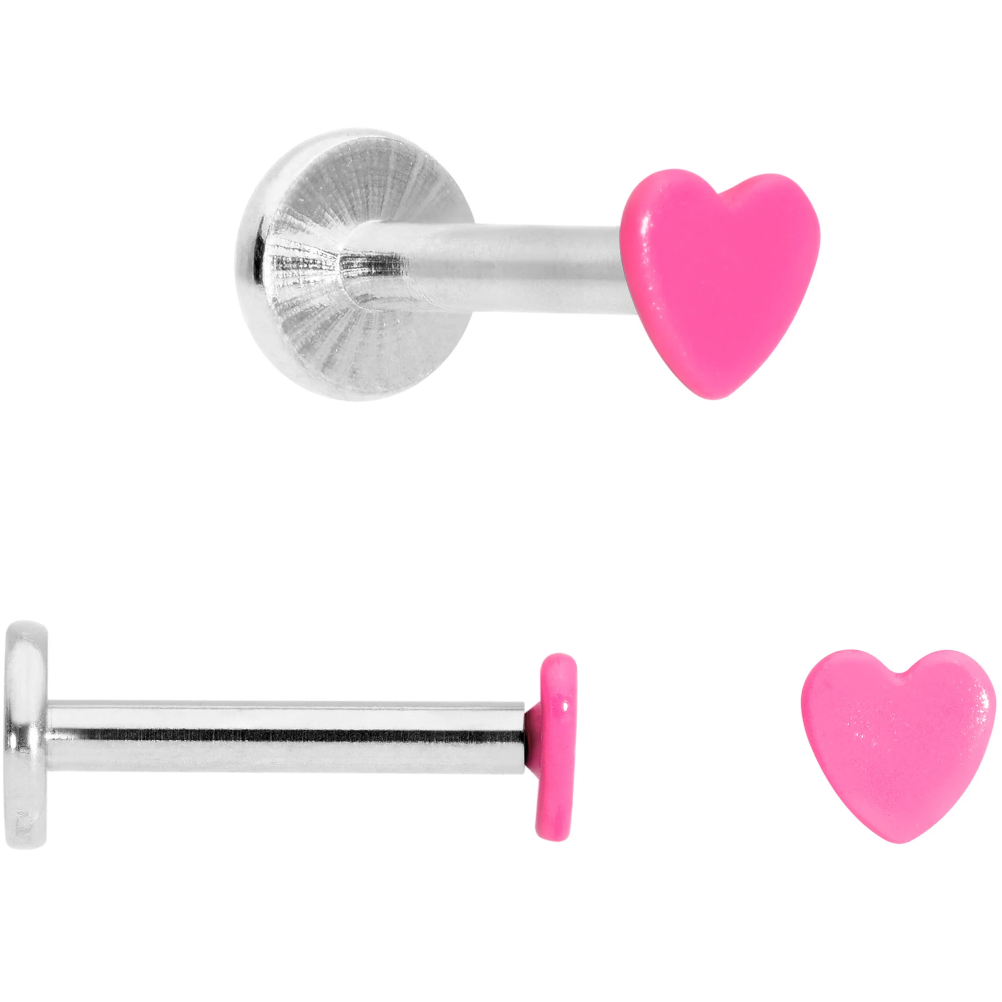 16G 5/16 Blue Pink Yellow Glow Heart Labret Set of 3 - Image 4