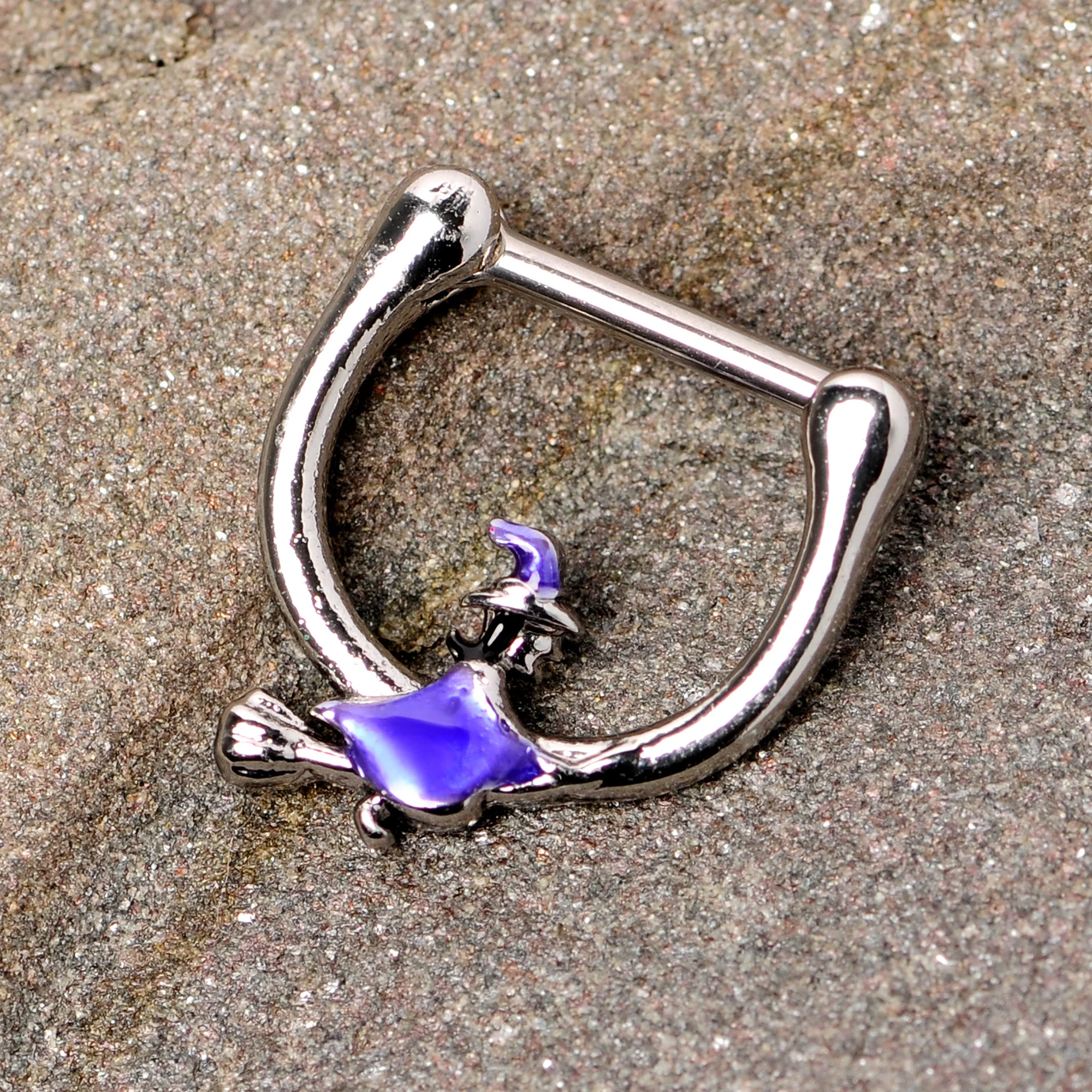 16G 5/16 Blue Spooky Witch Halloween Septum Clicker - Image 3