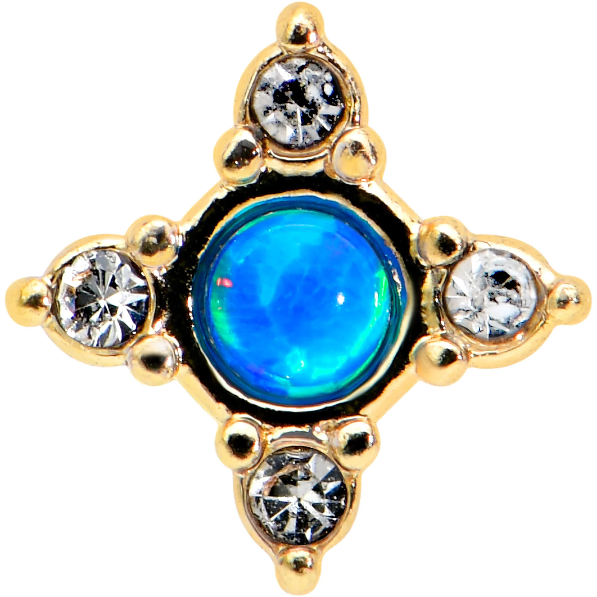 16G 5/16 Blue Synthetic Opal Gold Hue Rhombus Labret Monroe Tragus - Image 2