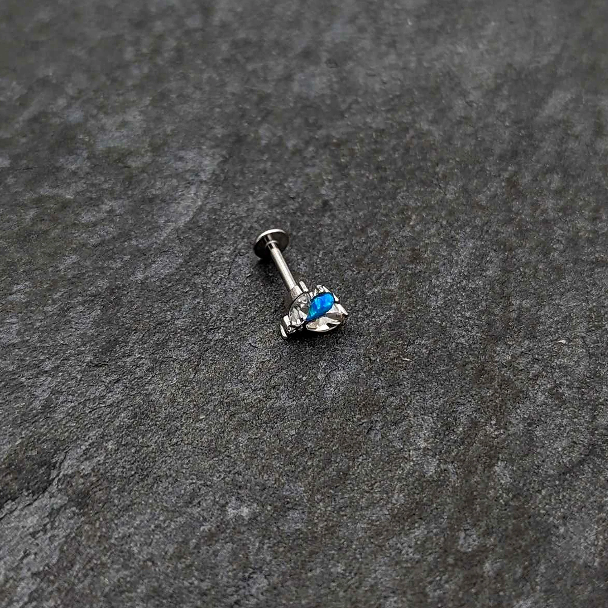 16G 5/16 Blue Synthetic Opal Style Flower Labret Monroe Tragus - Image 6