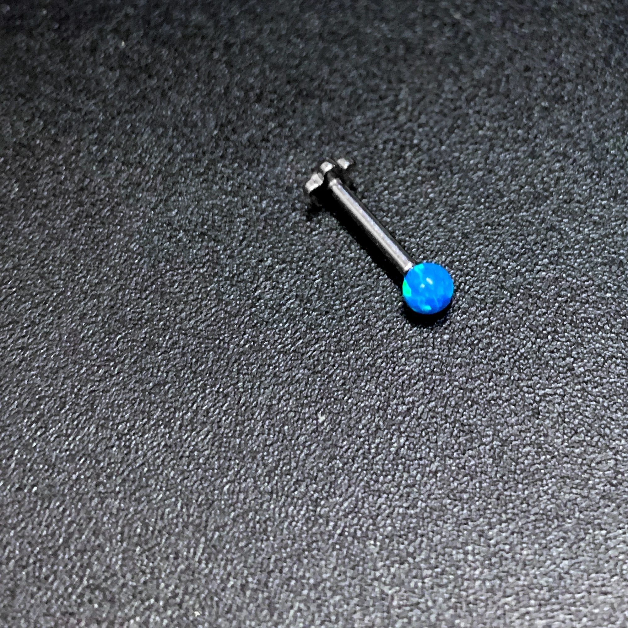 16G 5/16 Blue Synthetic Opal Titanium Threadless Flower Labret - Image 7