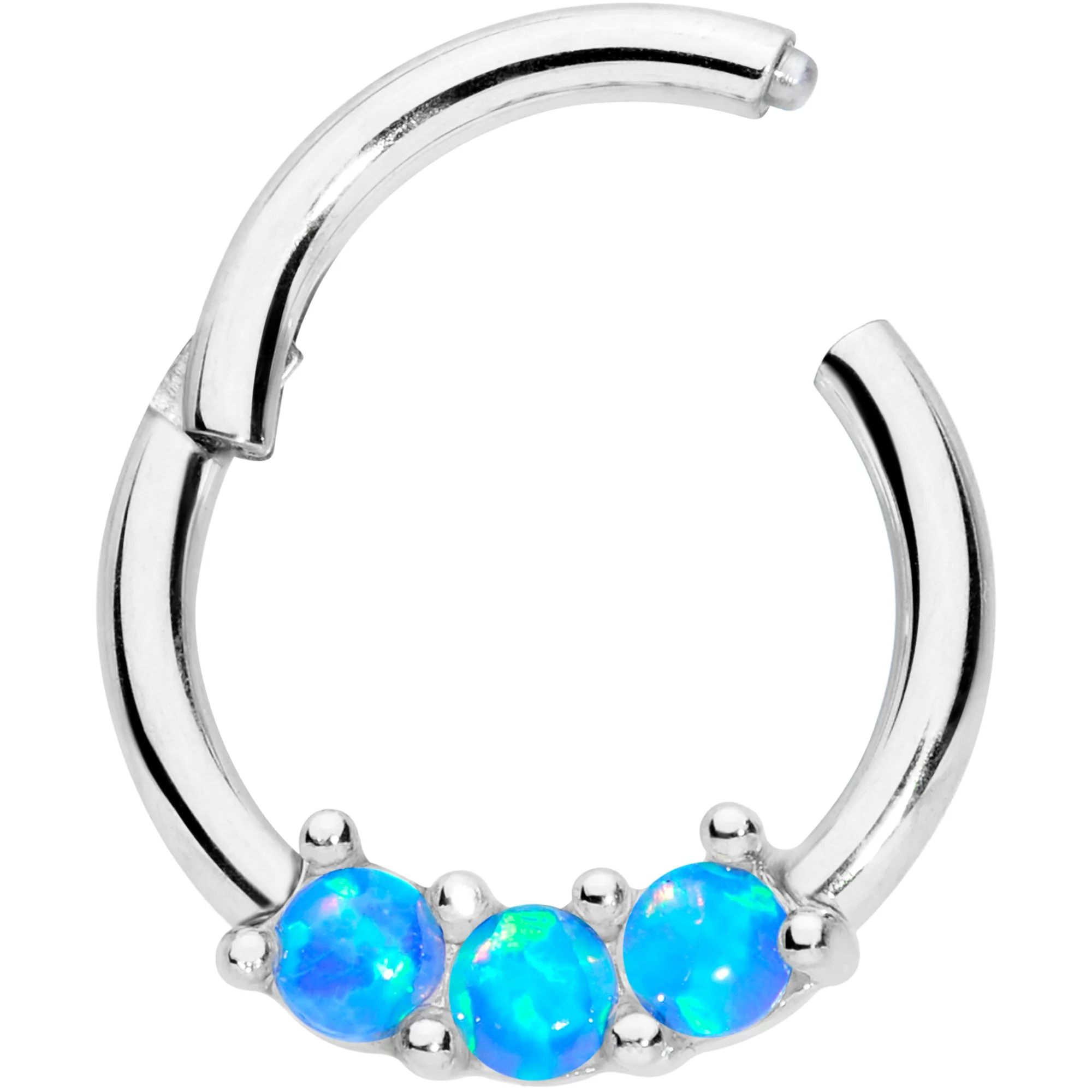 16G 5/16 Blue Synthetic Opal Trio Hinged Segment Ring - Image 2