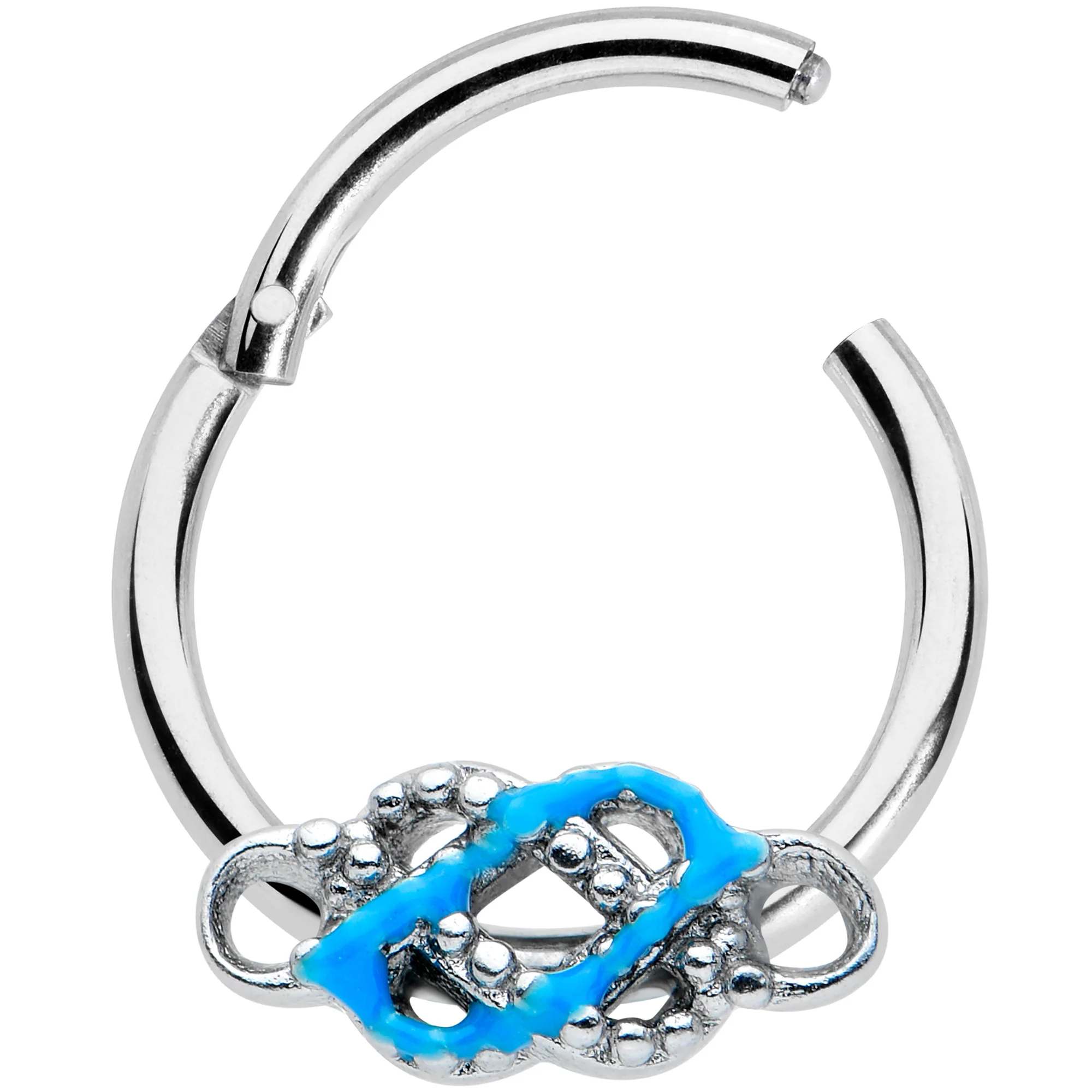 16G 5/16 Celtic Knot Blue Hinged Segment Ring - Image 2