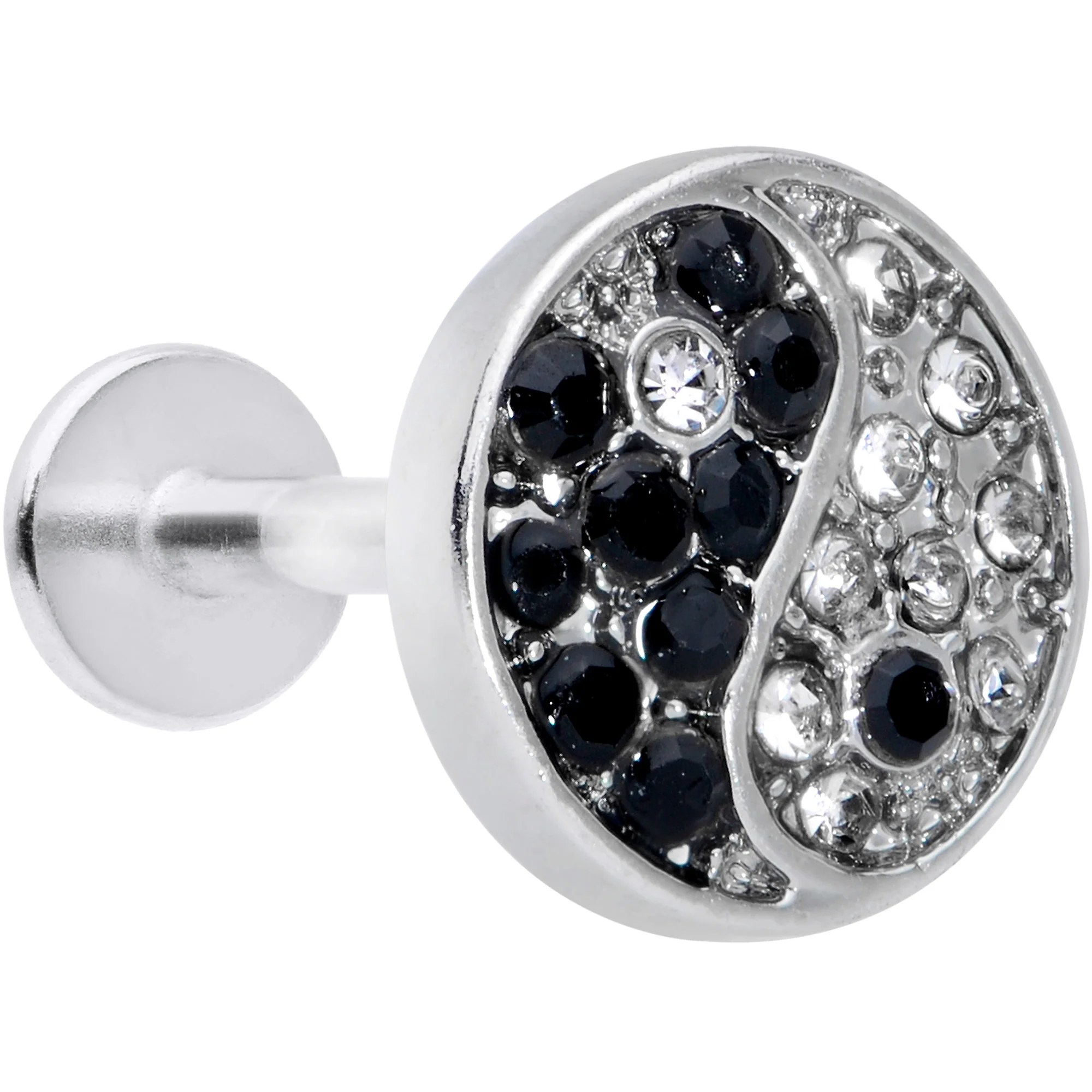 16G 5/16 Clear Black Gem Yin Yang Labret Monroe Tragus