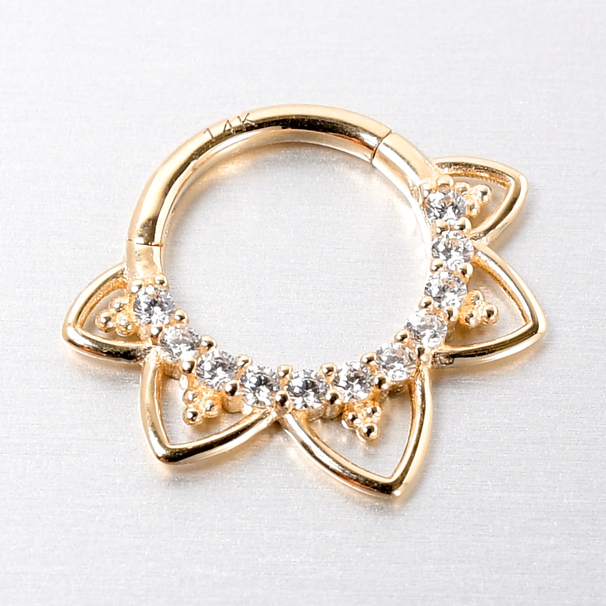 16G 5/16 Clear CZ Gem 14k Yellow Gold Filigree Hinged Segment Ring - Image 7